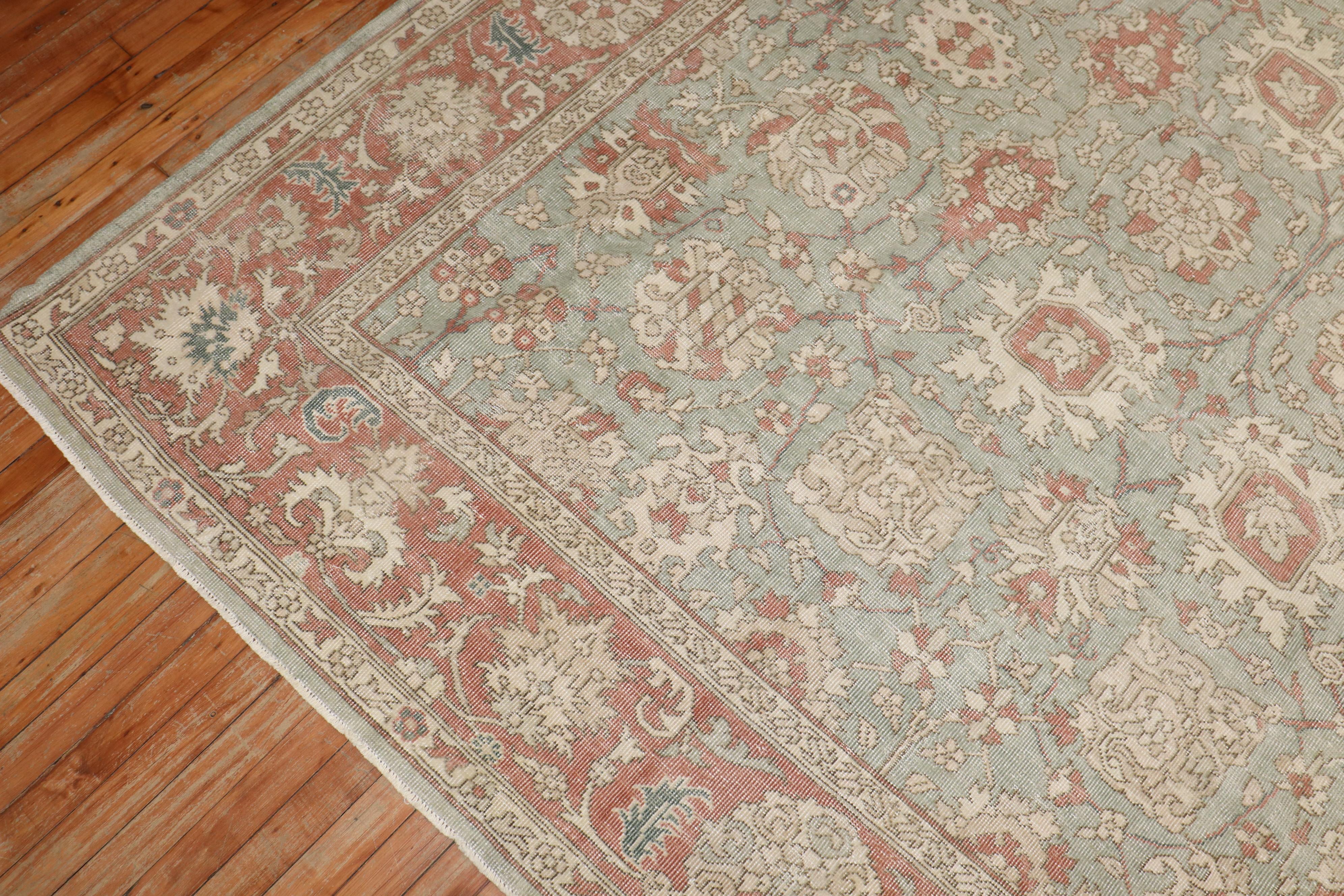 Zabihi Collection Green Vintage Turkish Room Size Rug In Good Condition For Sale In New York, NY