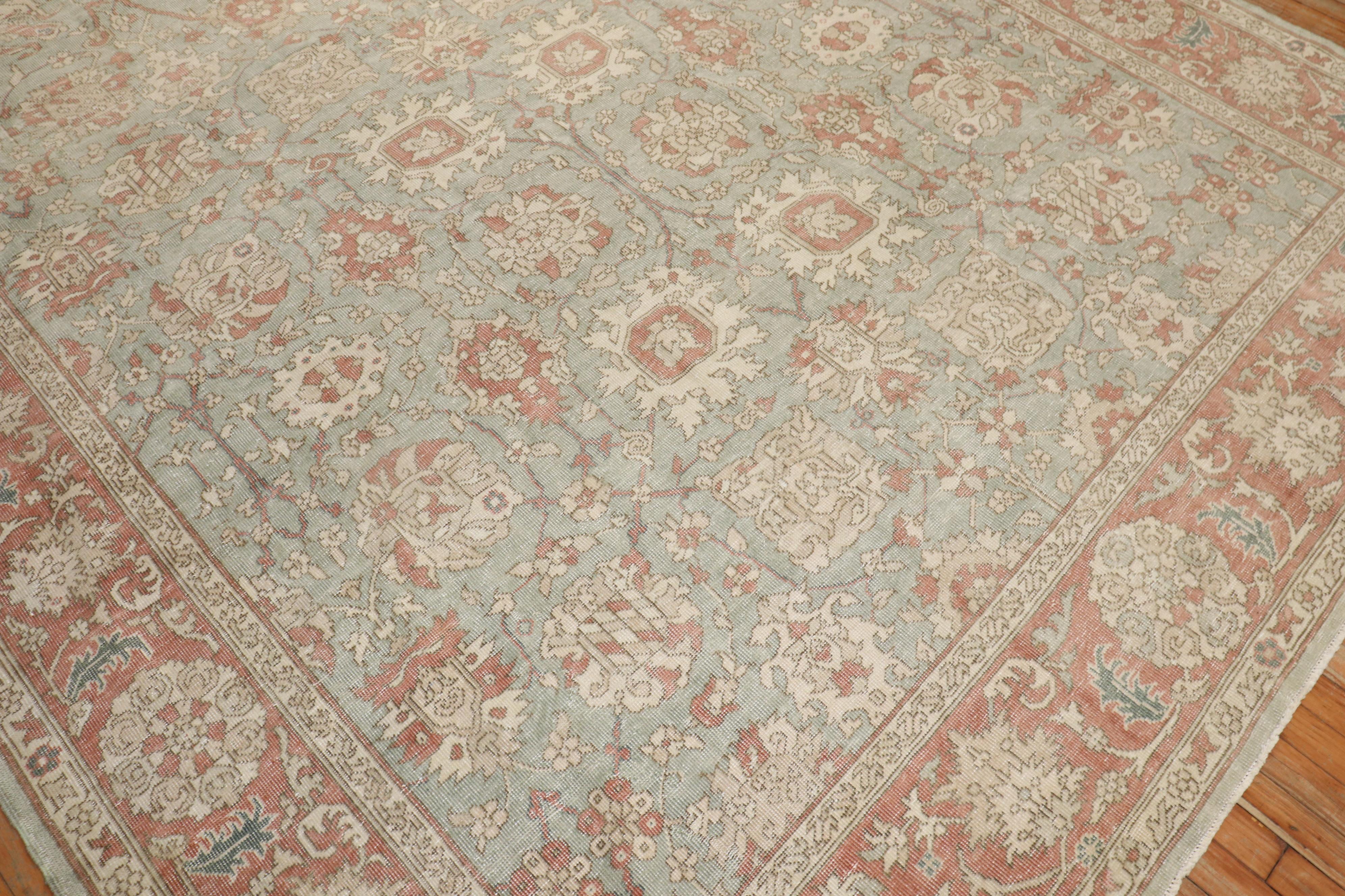 Zabihi Collection Green Vintage Turkish Room Size Rug For Sale 1