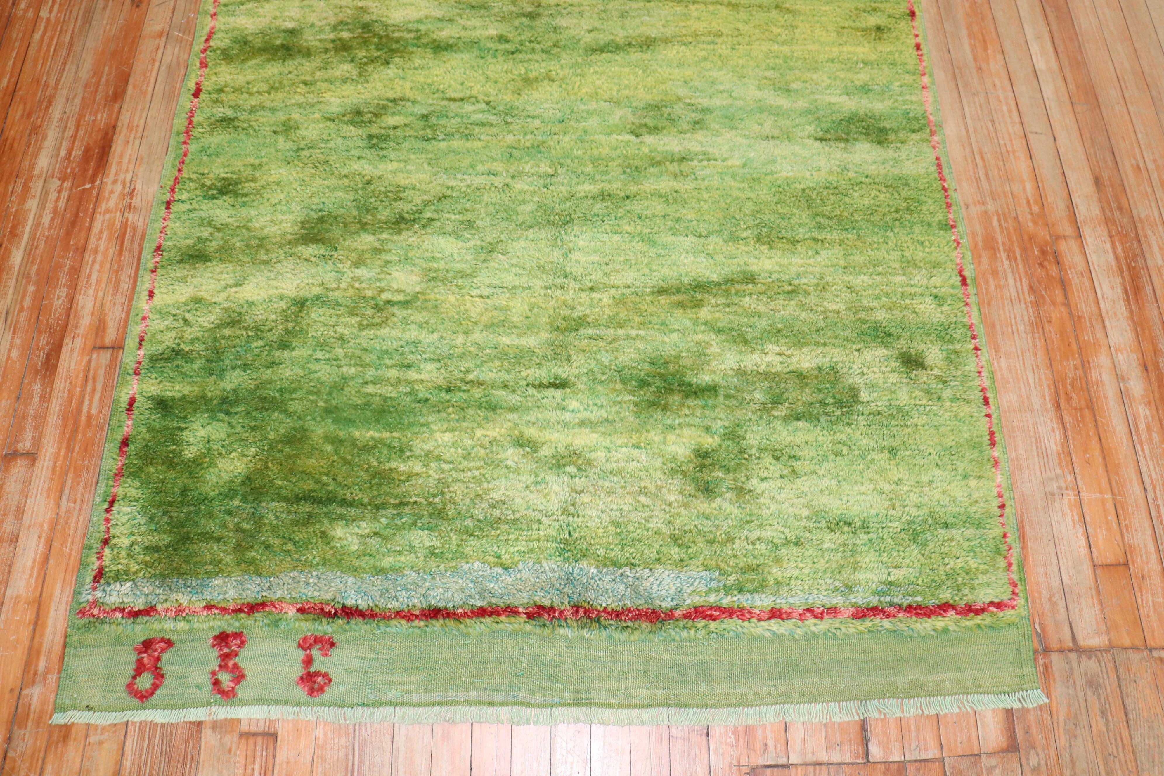 Hand-Knotted Zabihi Collection Green Vintage Turkish Tulu Plush Rug For Sale