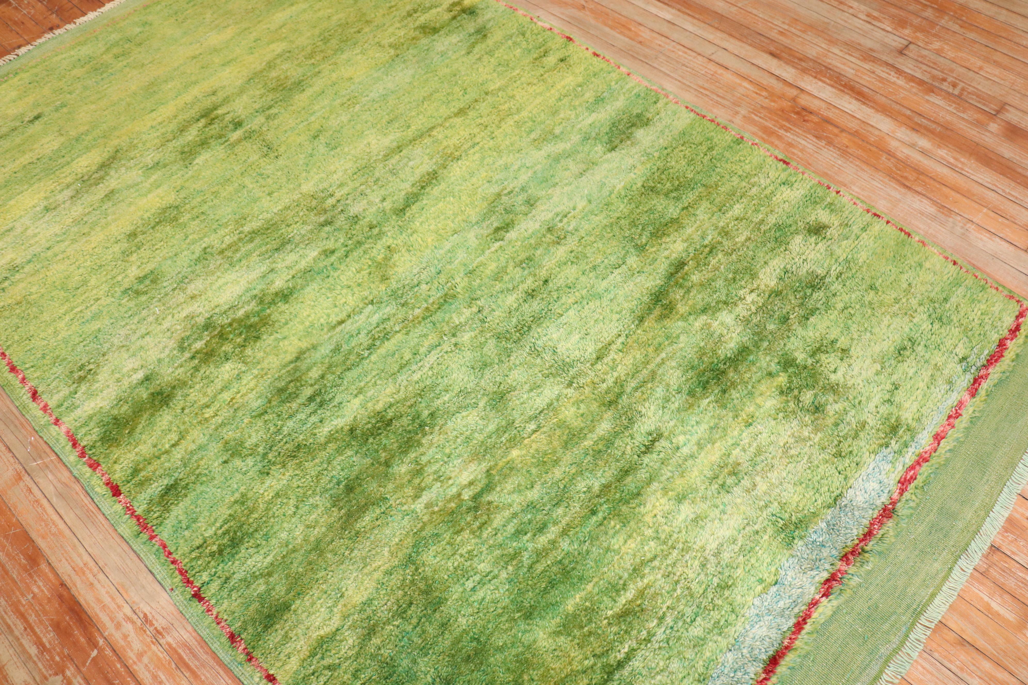 Zabihi Collection Green Vintage Turkish Tulu Plush Rug In Good Condition For Sale In New York, NY
