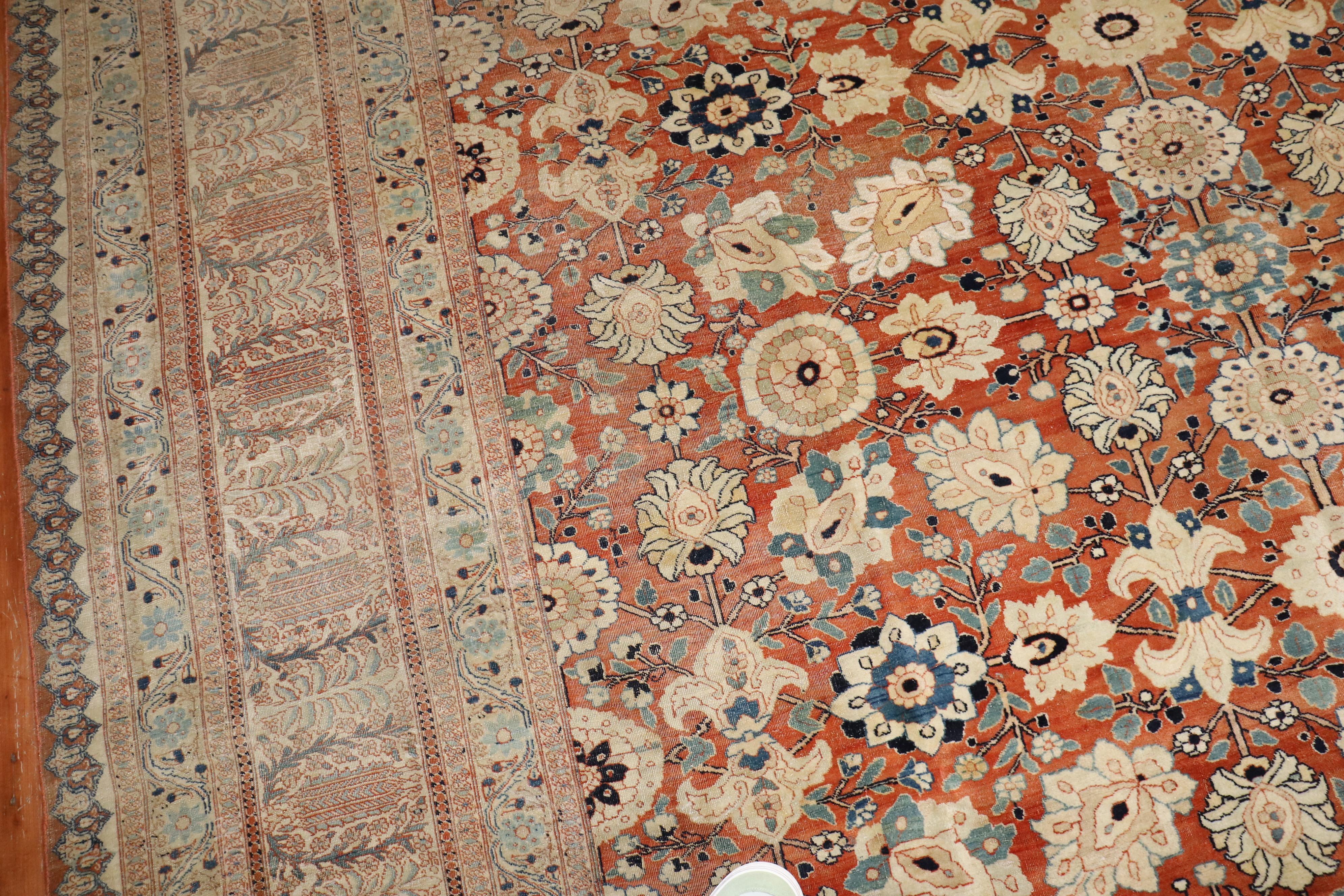 Zabihi Collection Hadji Jalili Tabriz 19th Century Antique Rug In Fair Condition For Sale In New York, NY