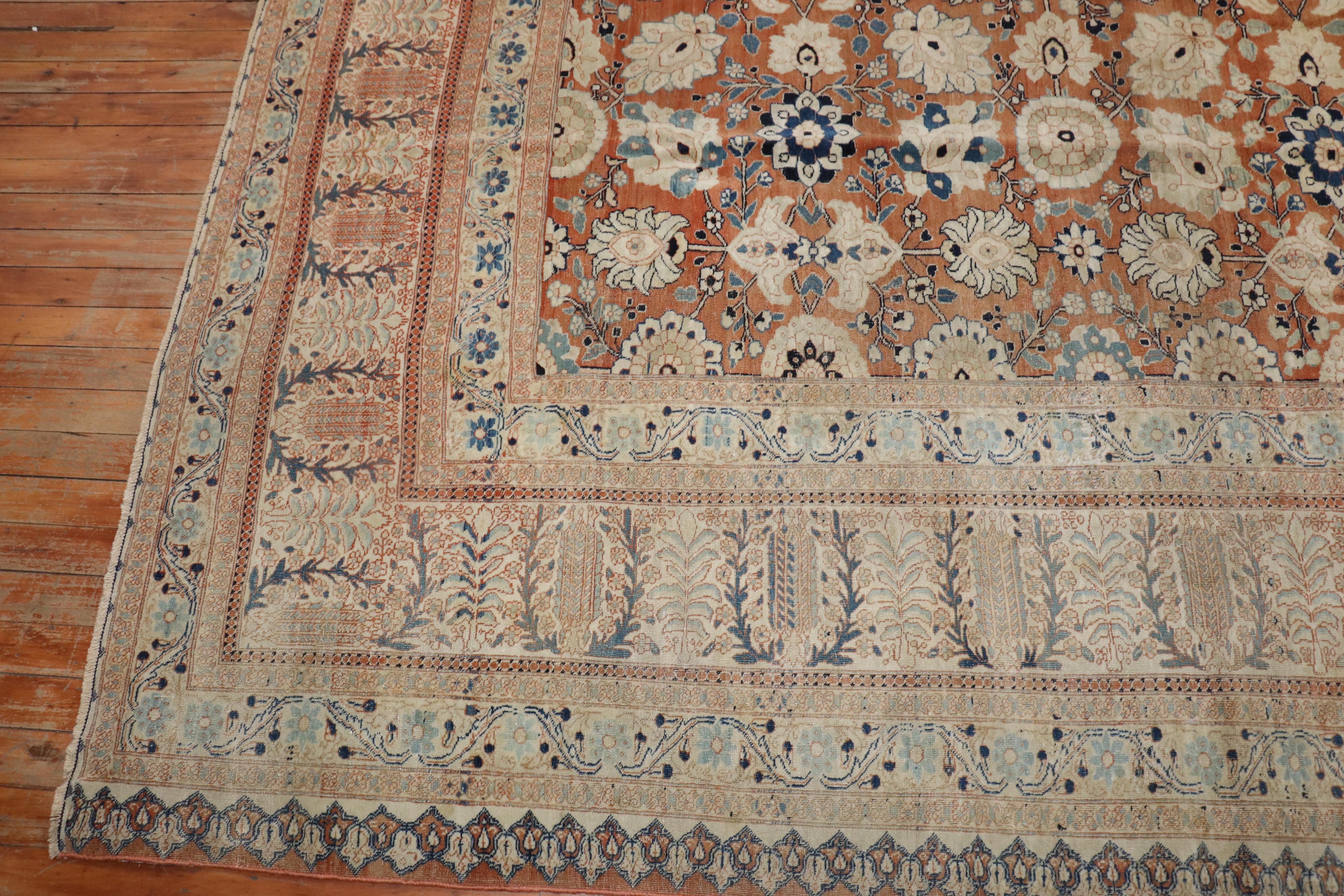 Wool Zabihi Collection Hadji Jalili Tabriz 19th Century Antique Rug For Sale