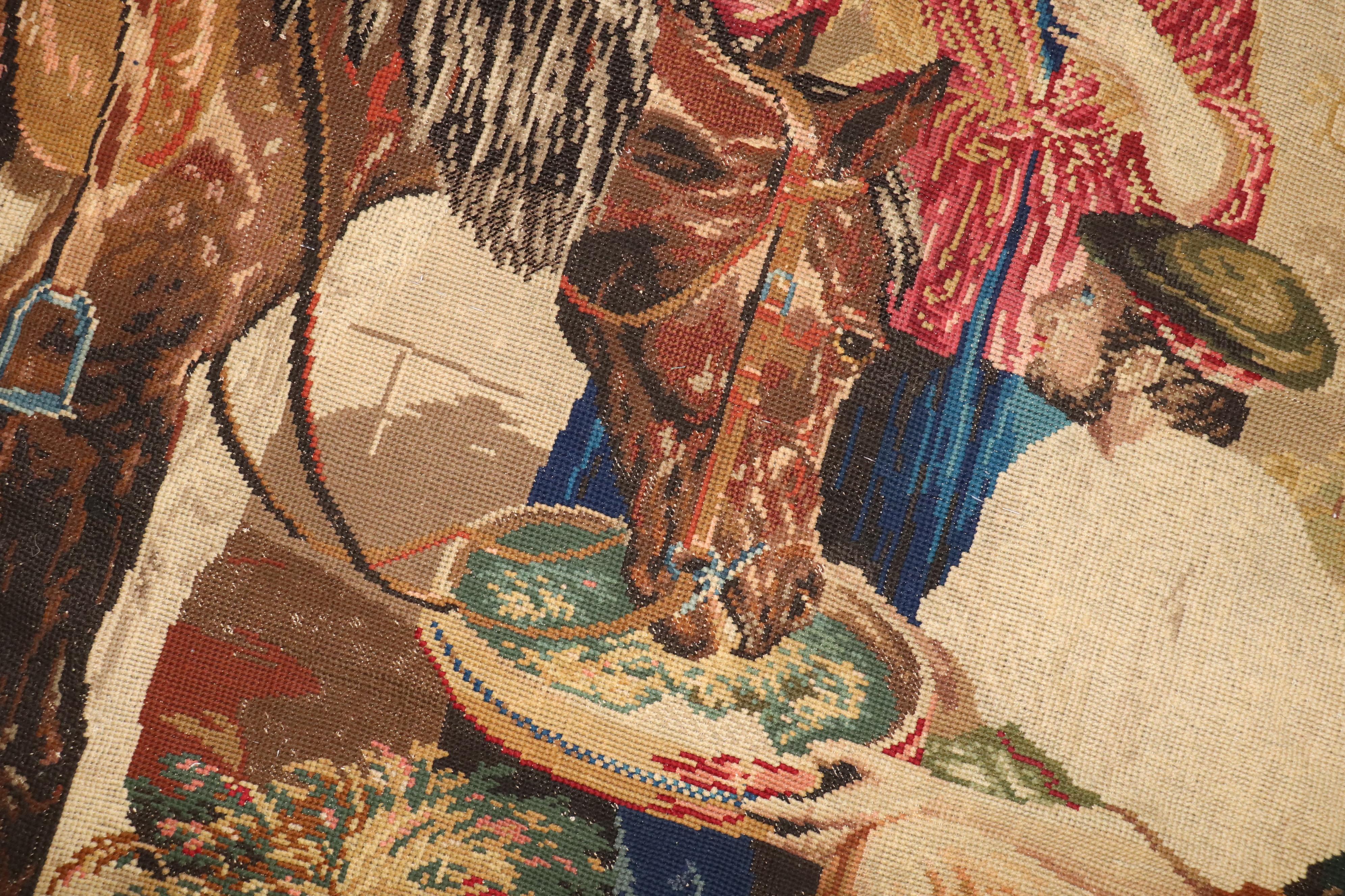 Zabihi Collection Horse Scene English Needlepoint In Good Condition For Sale In New York, NY
