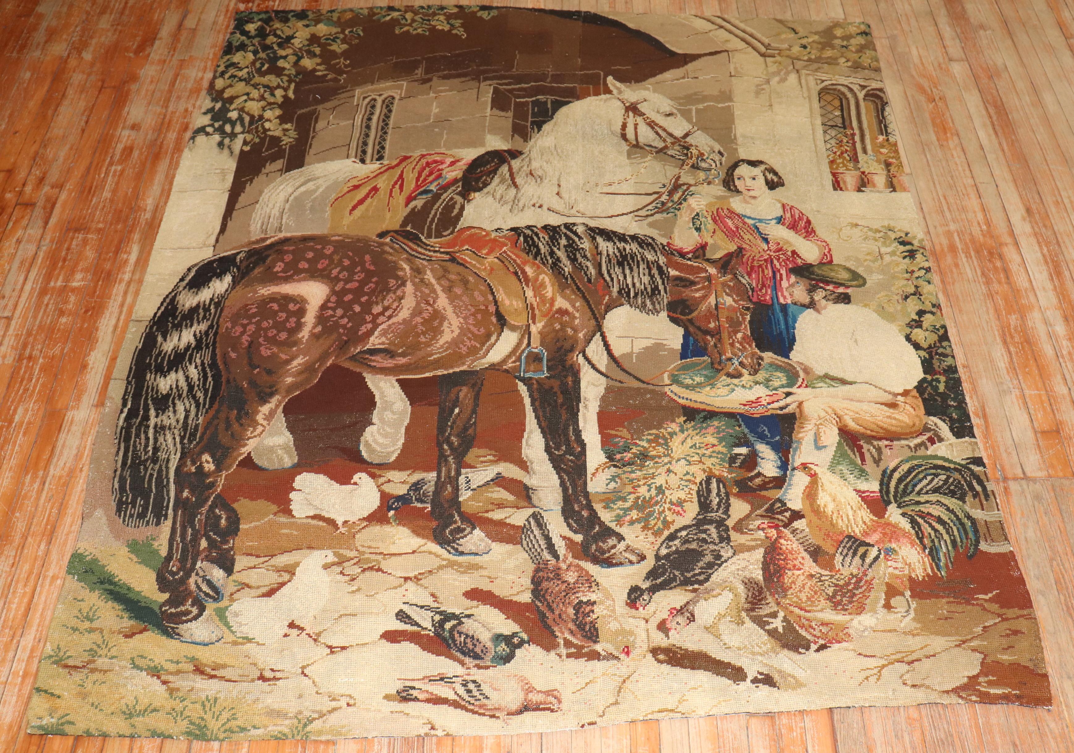 20ième siècle Zabihi Collection Scène de cheval au point d'aiguille anglais en vente