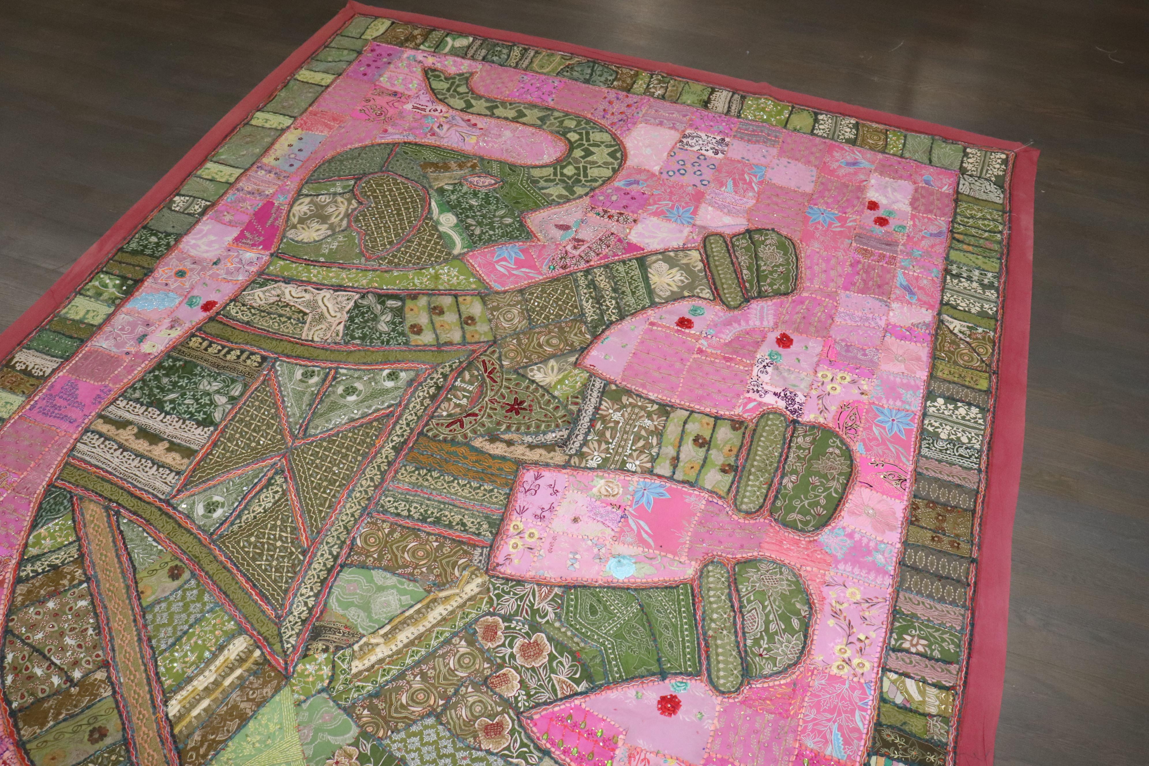 Zabihi Collection Indian Elephant Embroidery Tapestry Textile For Sale 7