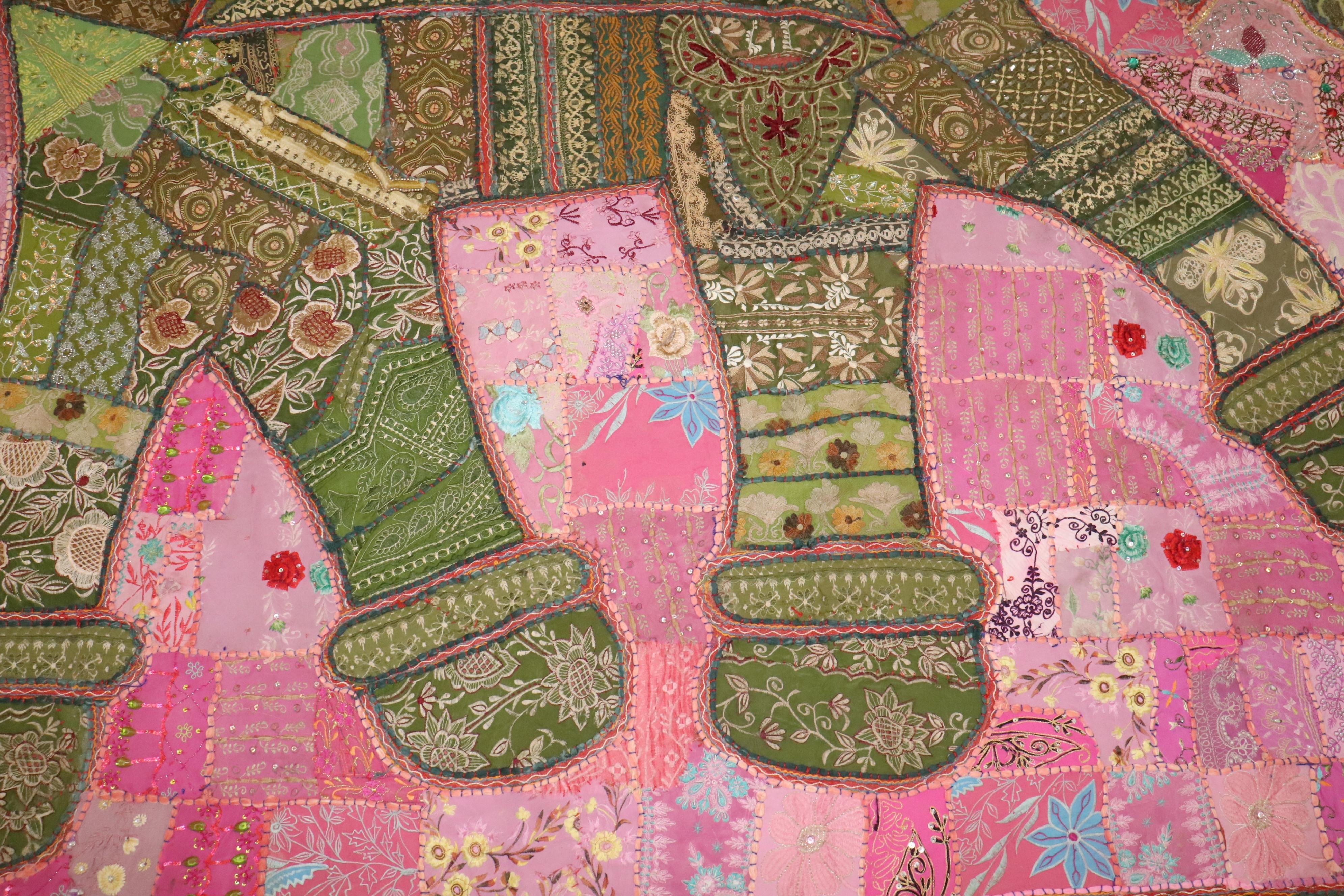 Hand-embroidered Indian Large Patchwork Elephant Textile Confabulated Tapestry from the 2nd quarter of the 20th Century made from old 19th-century textile fragments

Measures: 6'10