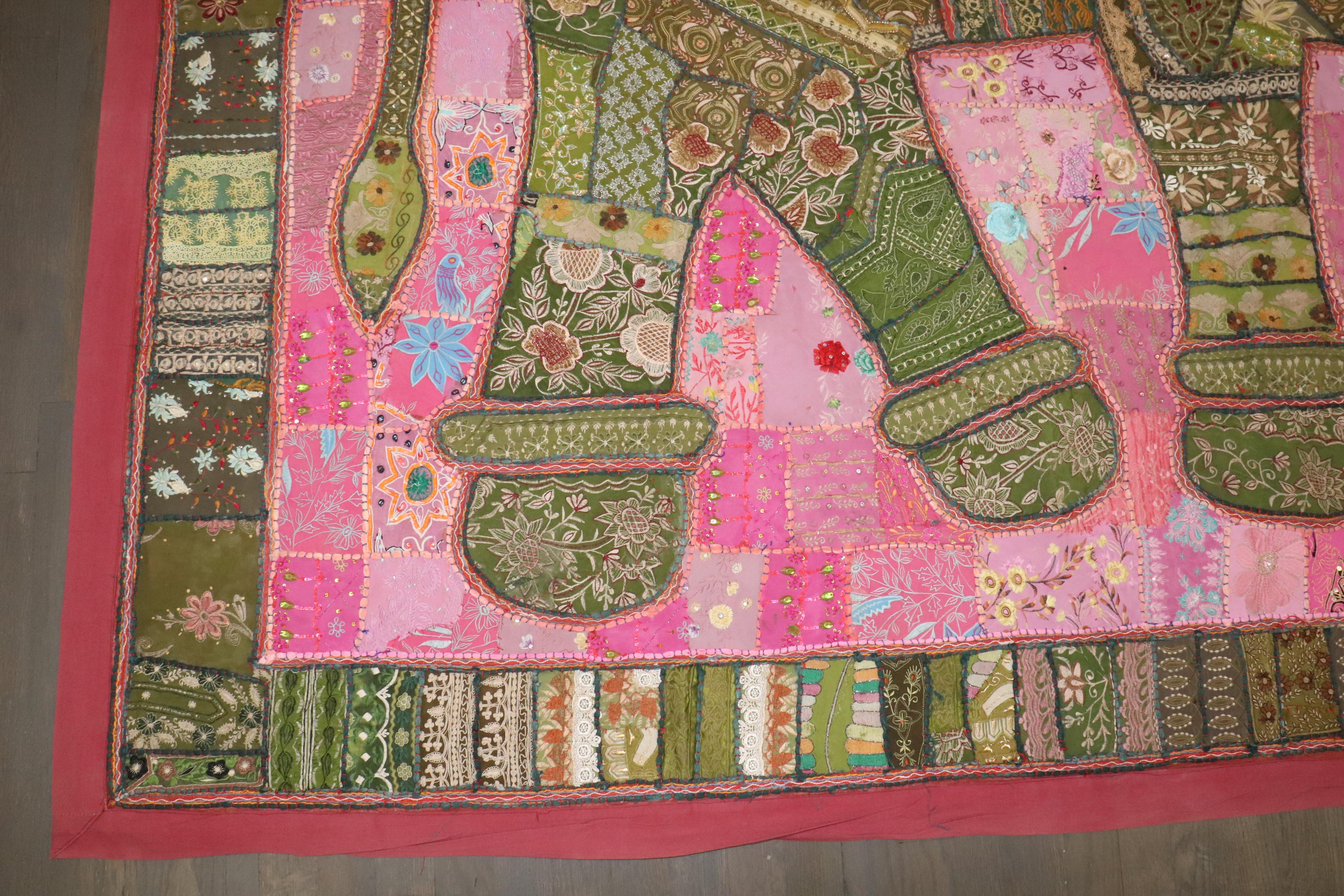 Zabihi Collection Indian Elephant Embroidery Tapestry Textile In Good Condition For Sale In New York, NY