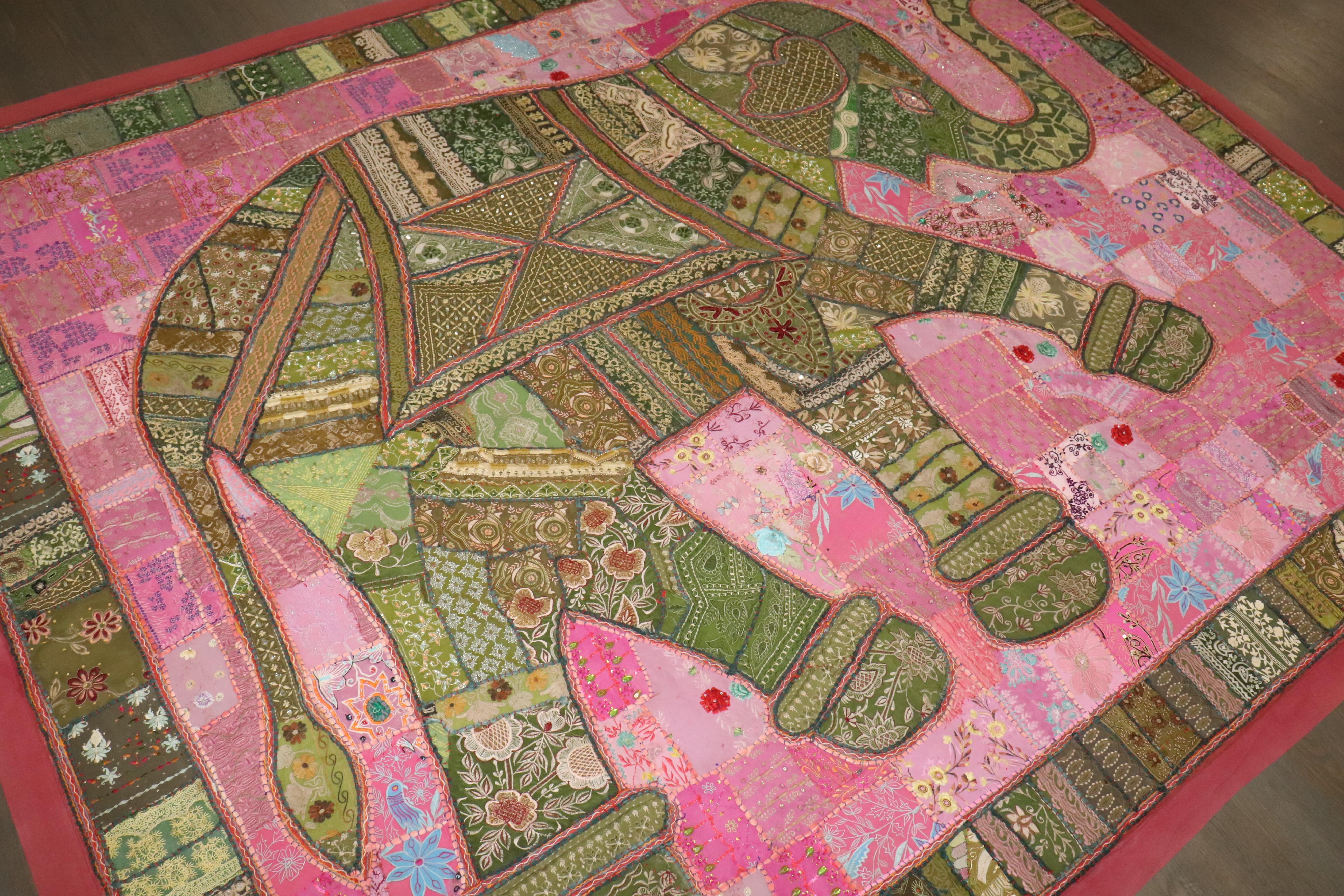 20th Century Zabihi Collection Indian Elephant Embroidery Tapestry Textile For Sale