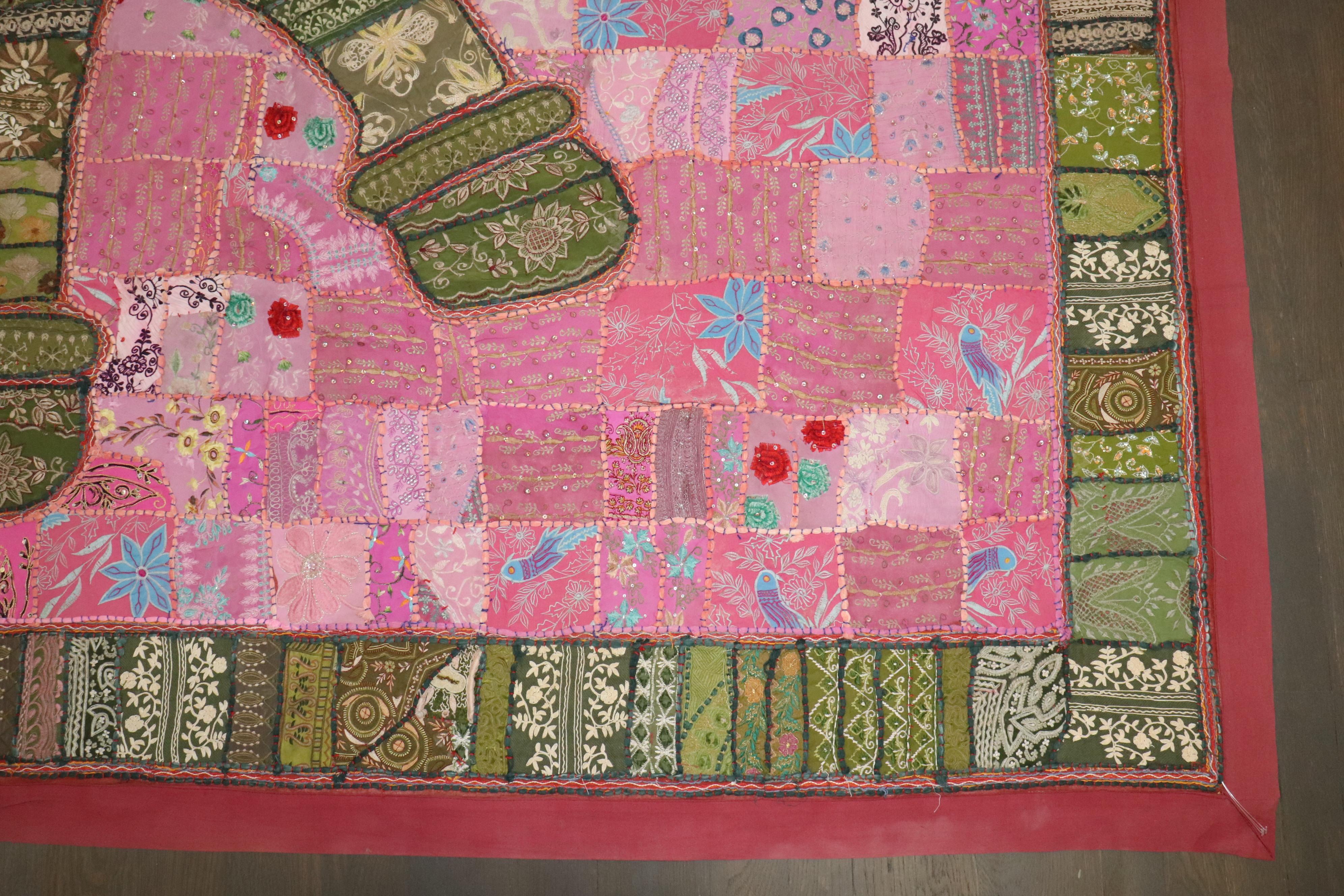 Cotton Zabihi Collection Indian Elephant Embroidery Tapestry Textile For Sale
