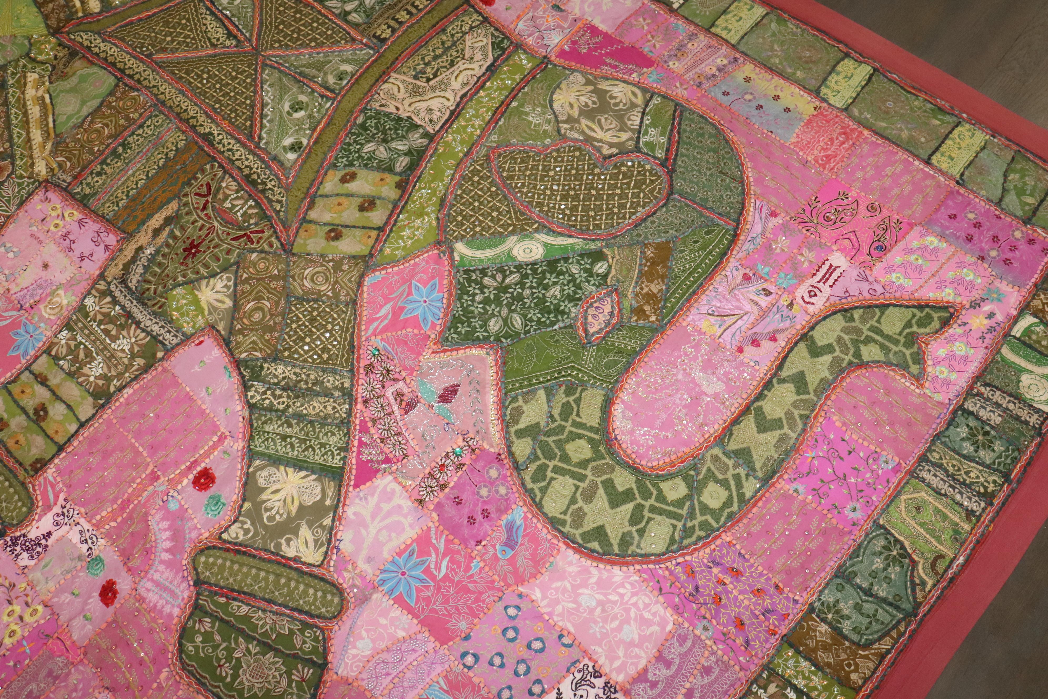 Zabihi Collection Indian Elephant Embroidery Tapestry Textile For Sale 2