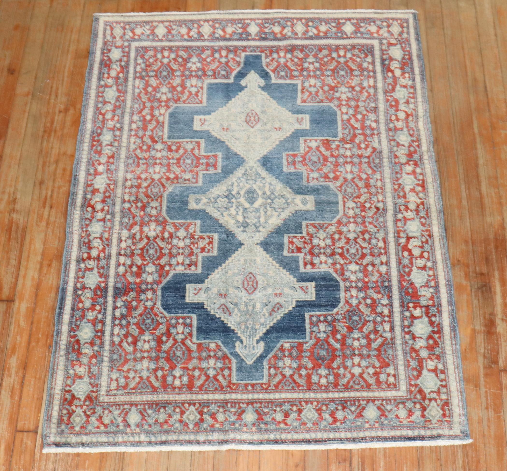 American Colonial Zabihi Collection Ink Blue Antique Persian Senneh Rug For Sale