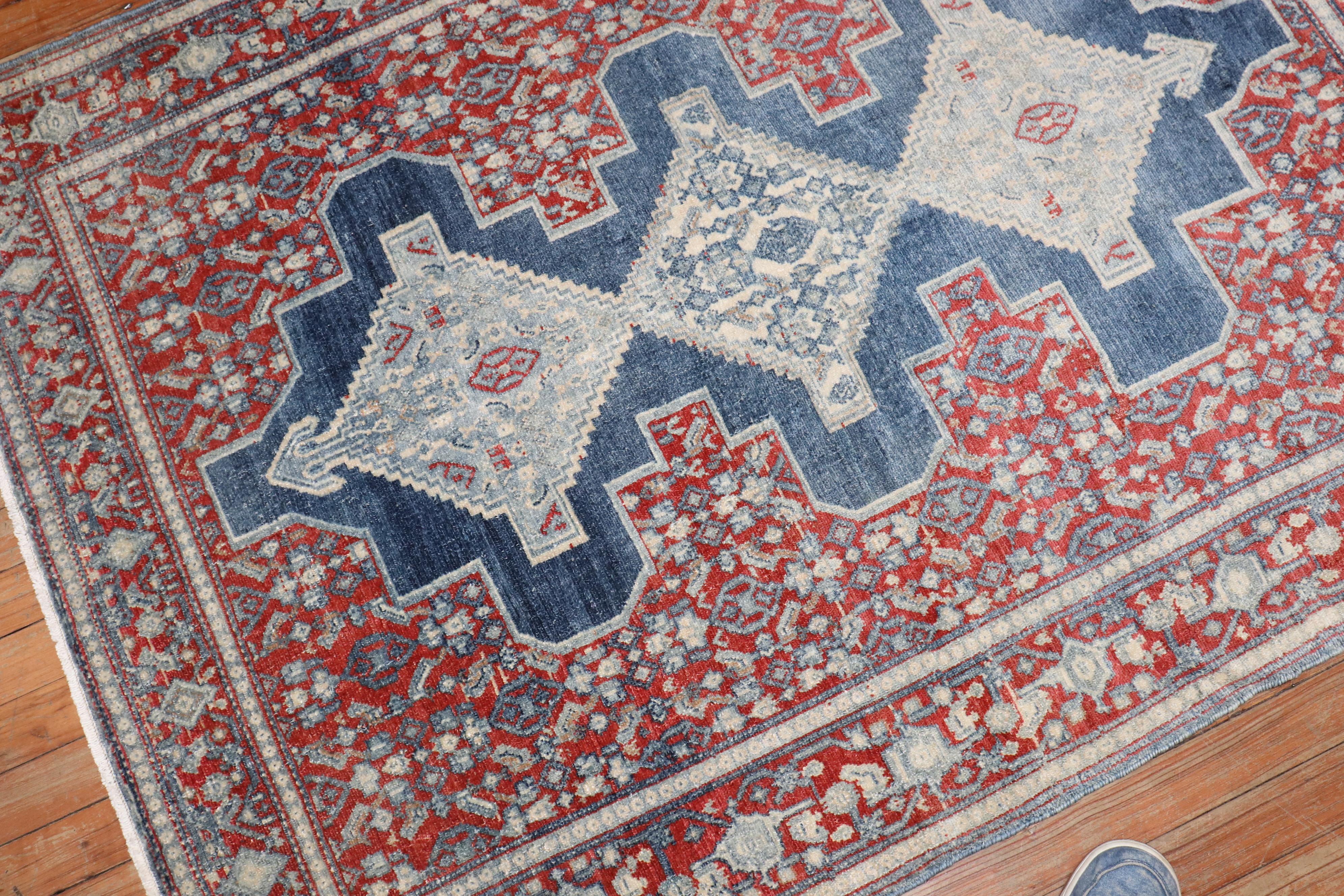 Zabihi Collection Ink Blue Antique Persian Senneh Rug In Good Condition For Sale In New York, NY