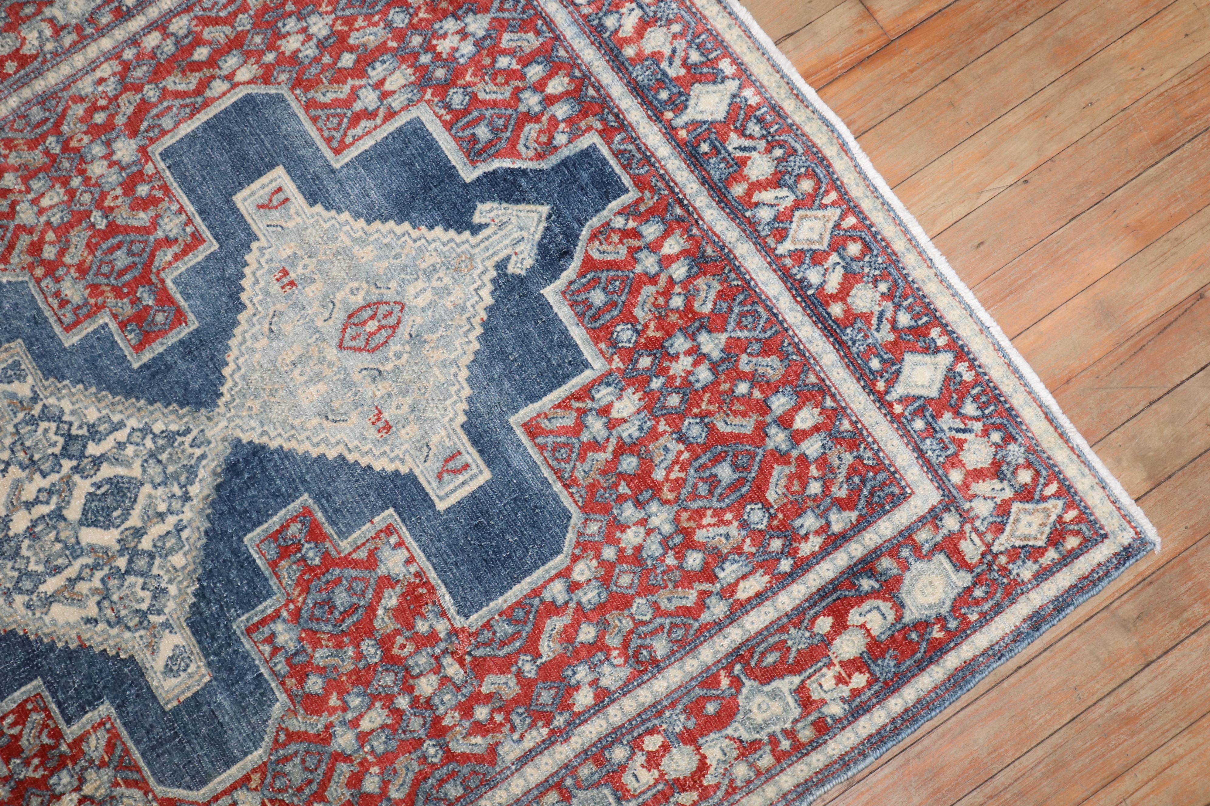 20th Century Zabihi Collection Ink Blue Antique Persian Senneh Rug For Sale