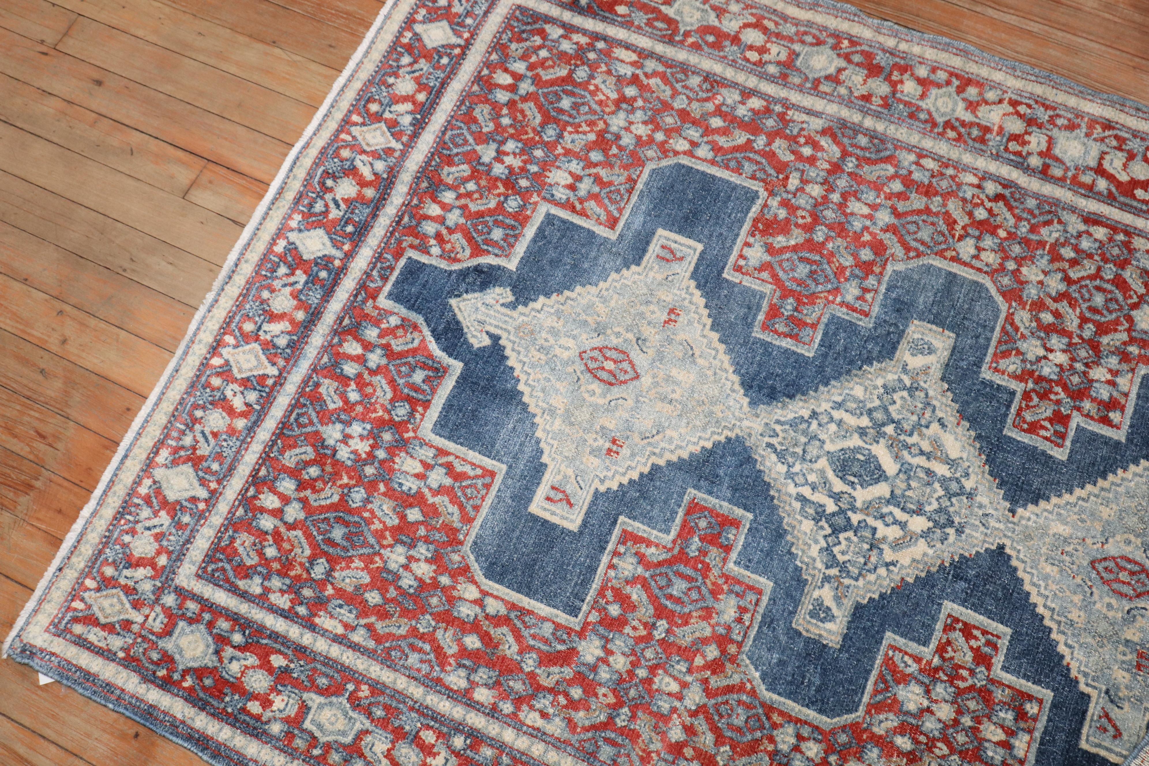 Zabihi Collection Ink Blue Antique Persian Senneh Rug For Sale 1