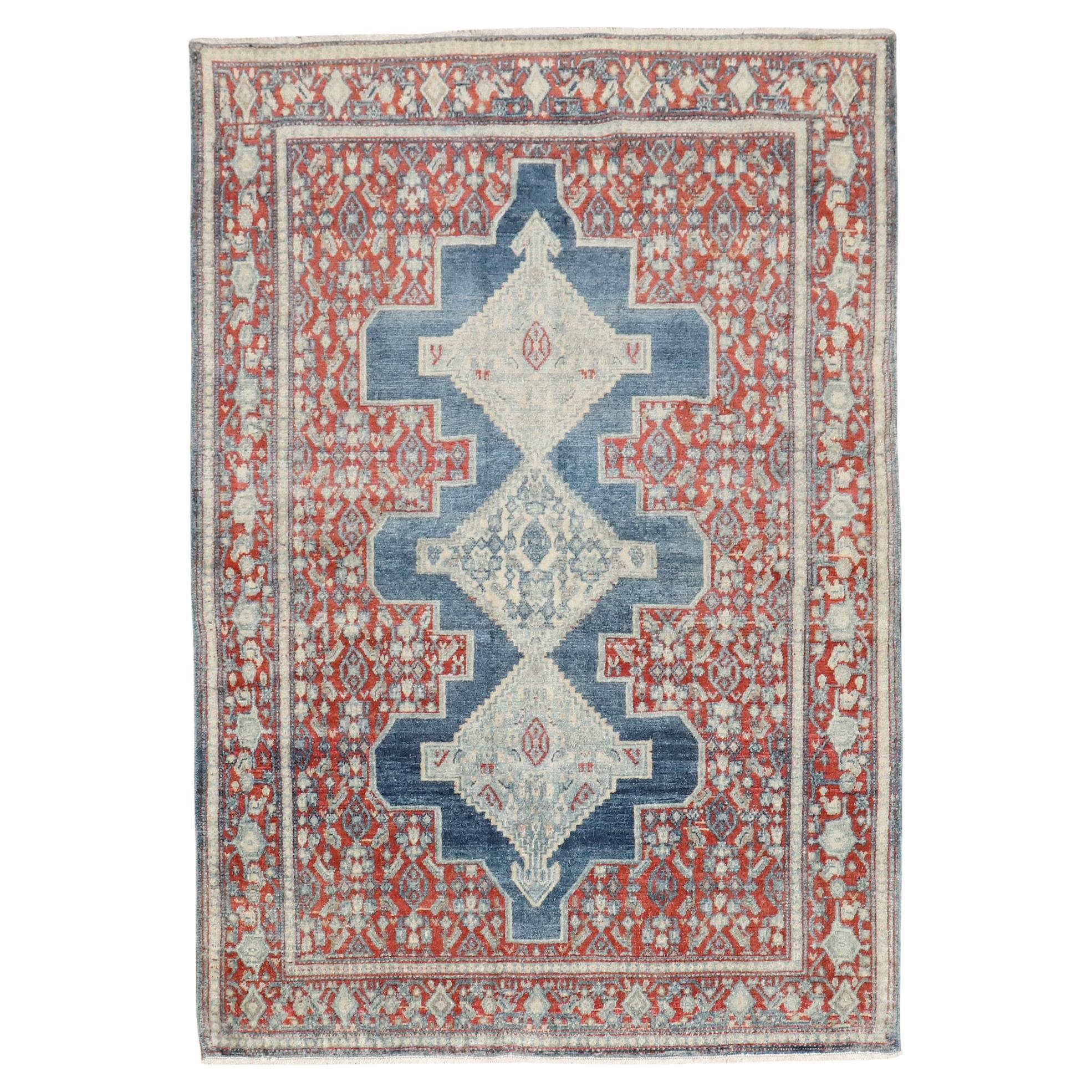 Zabihi Collection Ink Blue Antique Persian Senneh Rug For Sale