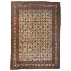 Zabihi Collection Ivory 19th Century Oversize Antique Persian Teheran Rug