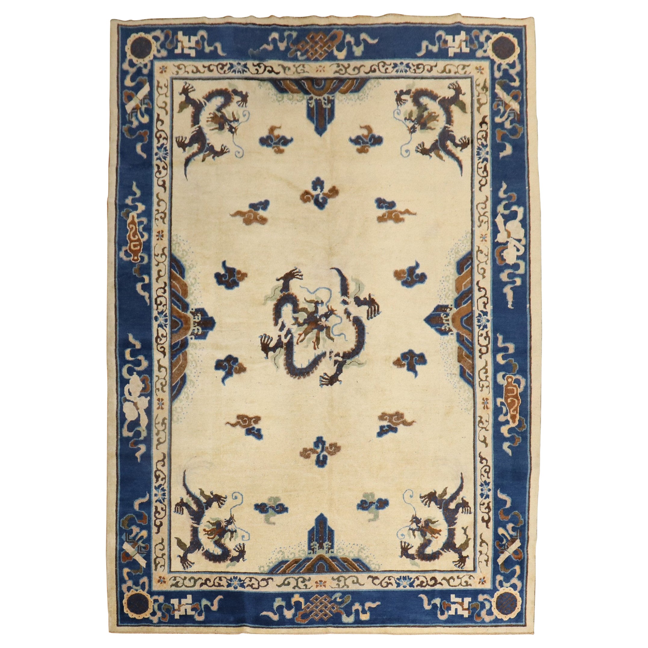 Tappeto Zabihi Collection Ivory Antique Chinese Dragon