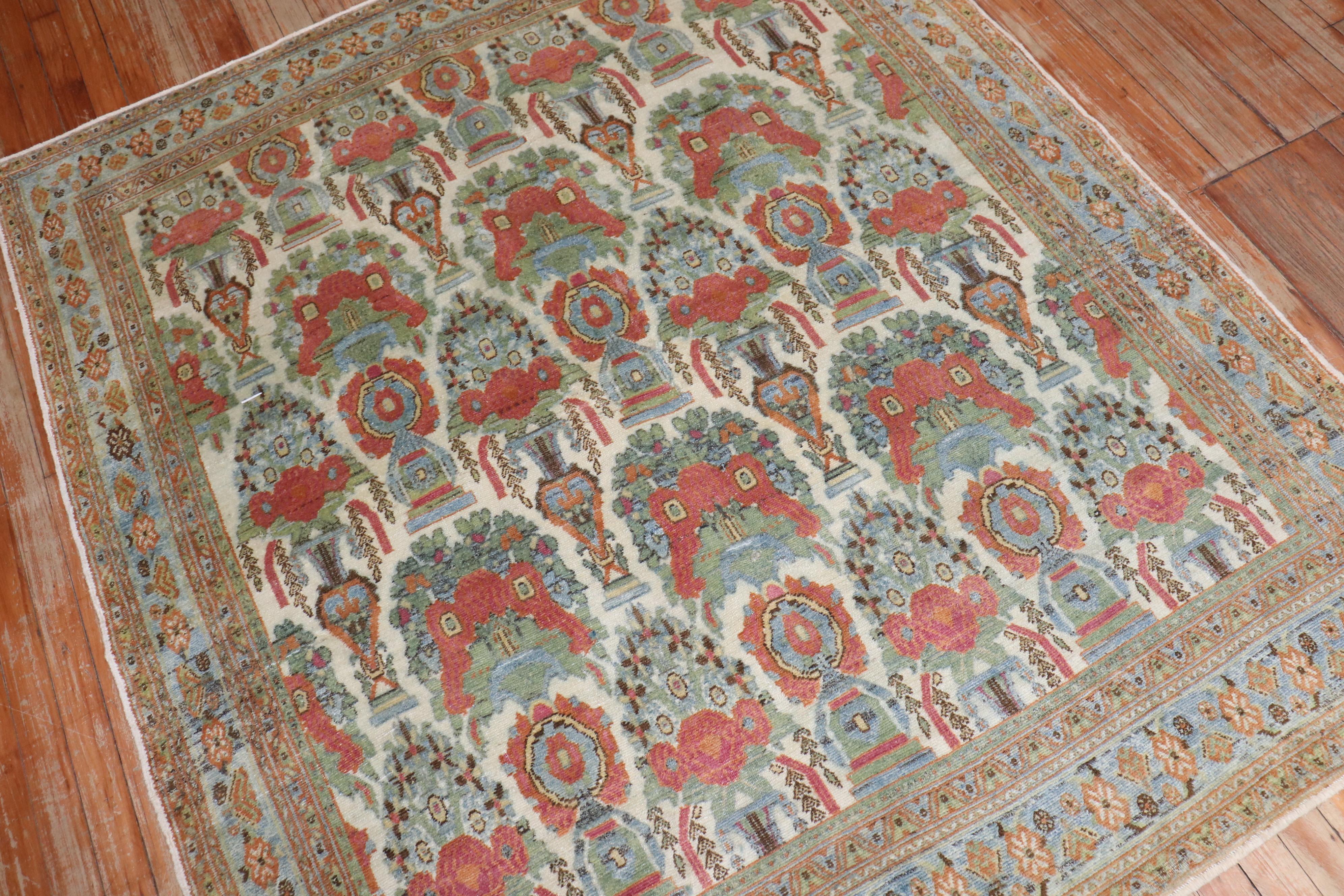 Colección Zabihi Alfombra Persa Cuadrada Afshar Marfil Antiguo en venta 4
