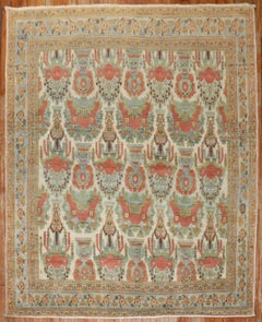 Zabihi Collection Ivory Antique Persian Afshar Square Accent Rug