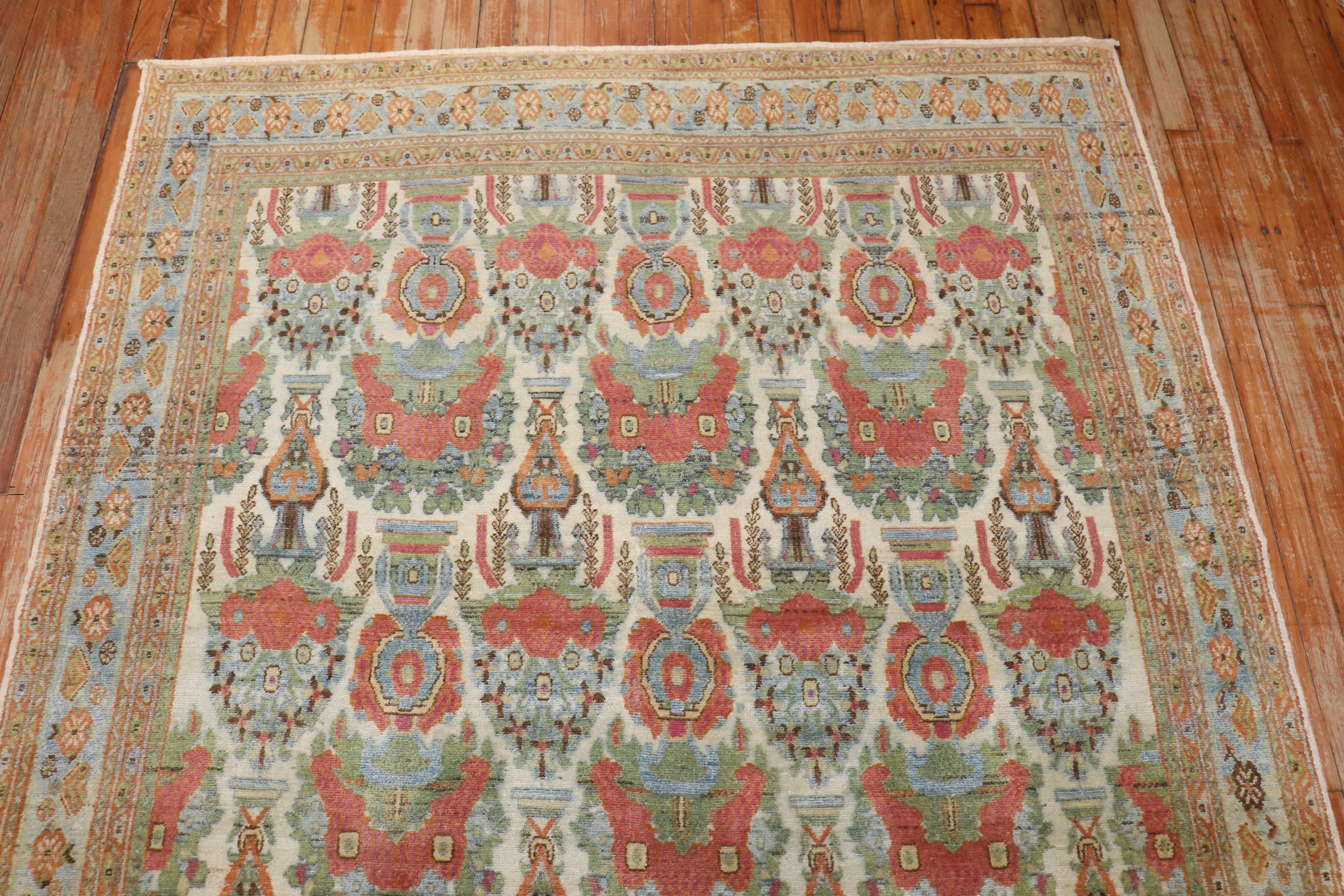 Colección Zabihi Alfombra Persa Cuadrada Afshar Marfil Antiguo Lana en venta