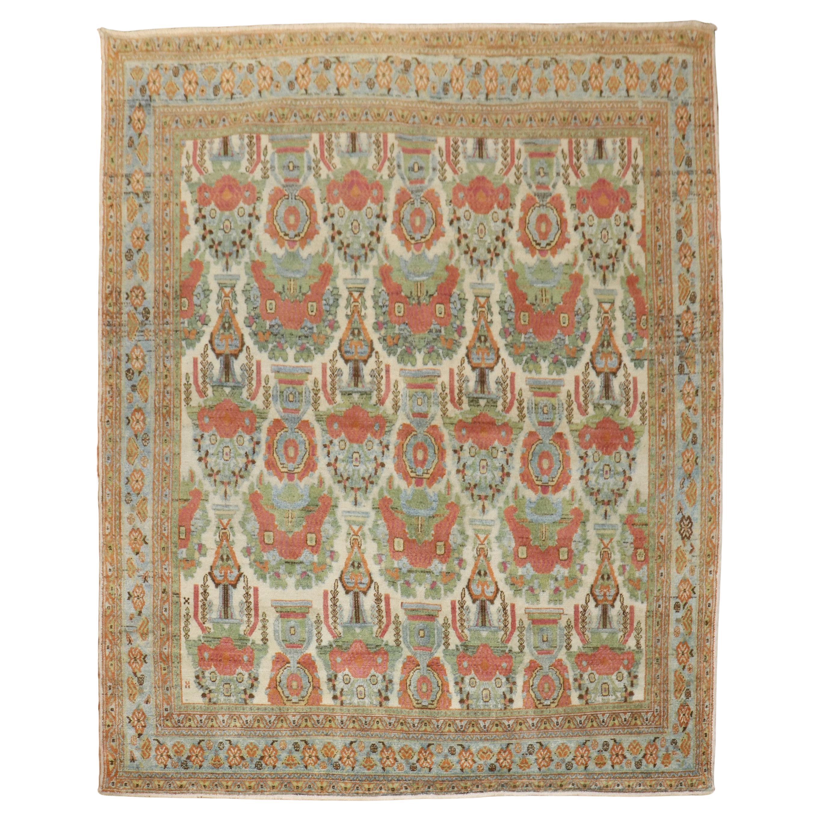 Colección Zabihi Alfombra Persa Cuadrada Afshar Marfil Antiguo en venta