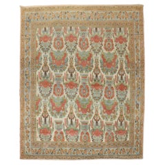 Zabihi Collection Ivory Antique Persian Afshar Square Accent Rug