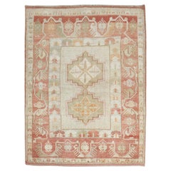 Zabihi Collection Ivory Antique Turkish Melas Small Square Rug
