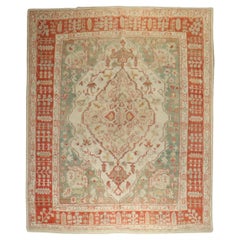 Zabihi Collection Ivory Antique Turkish Oushak Rug