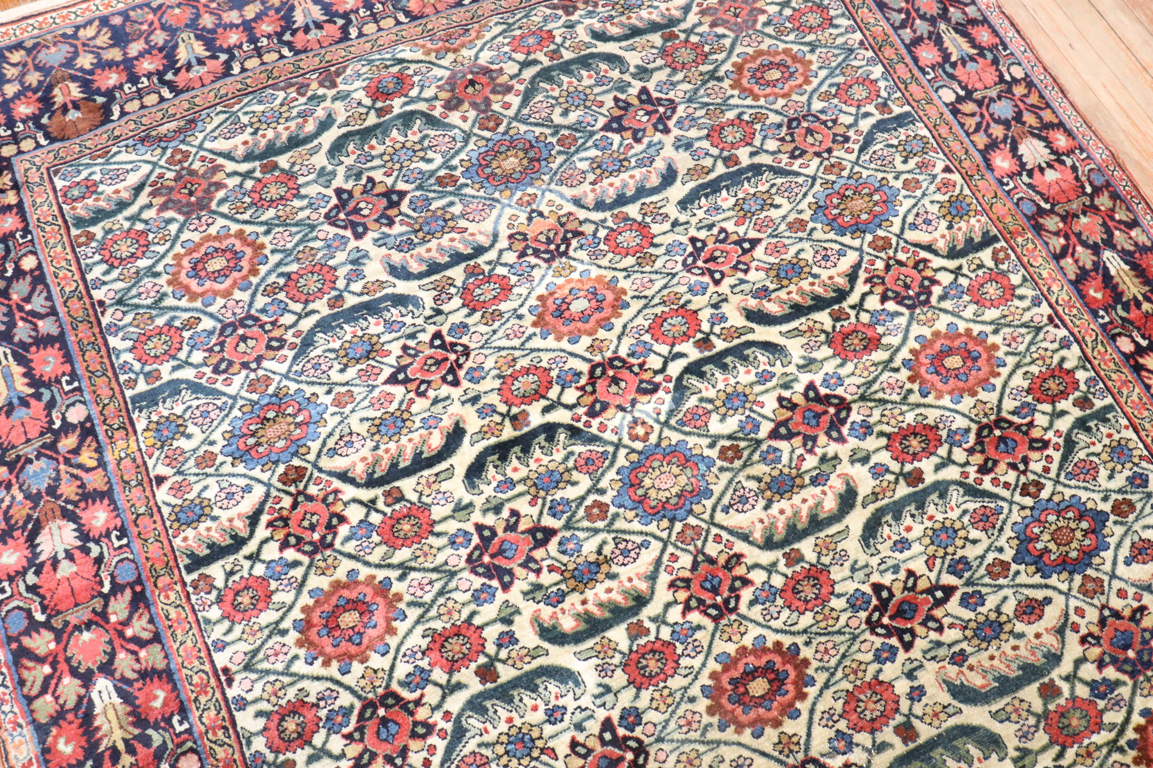 Stile Adirondack Tappeto Zabihi Collection'S Ivory Field Antique Persian Bidjar Gallery (a) Gallery in vendita