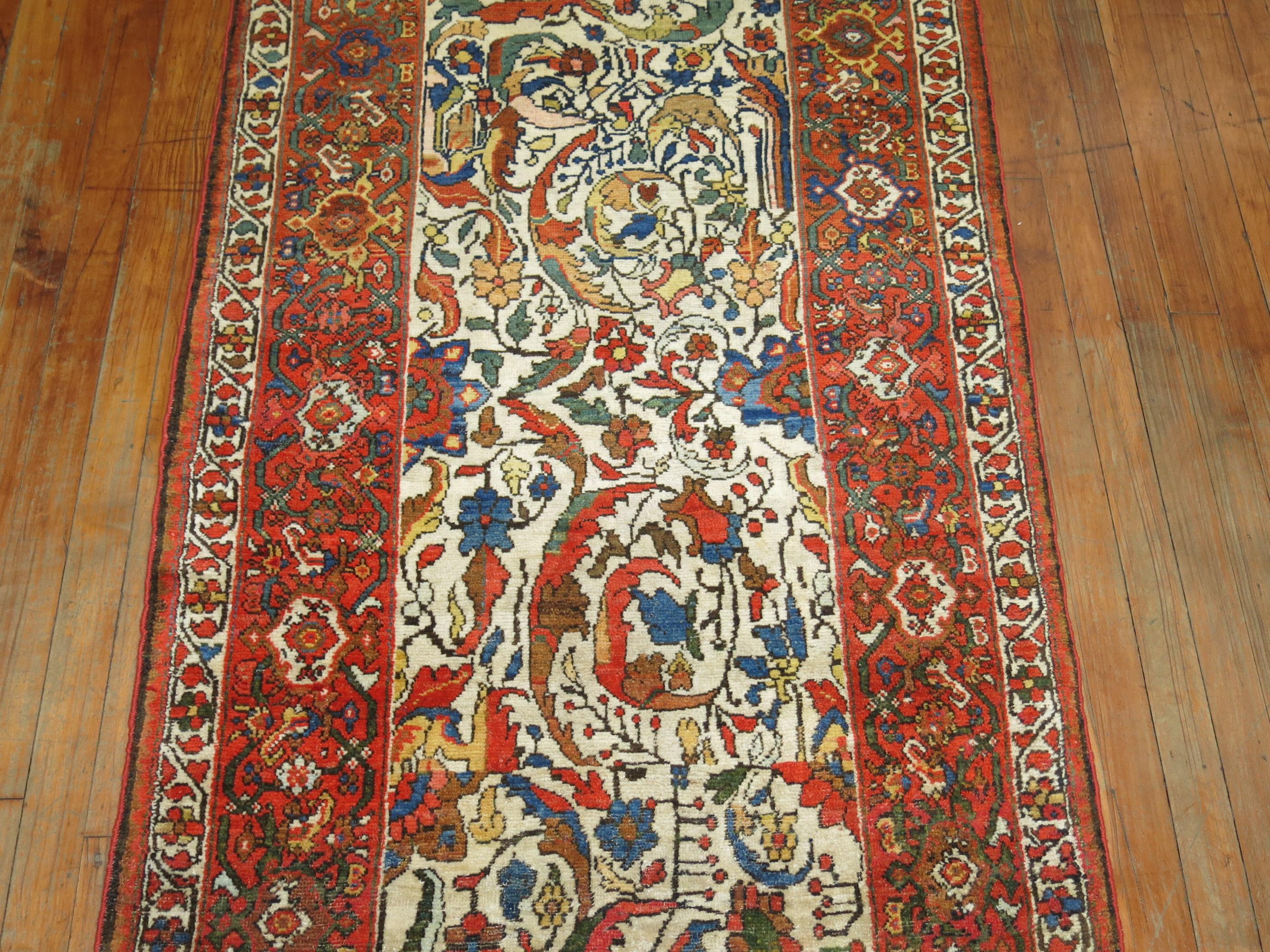 Hand-Knotted Zabihi Collection Ivory Northwest Persian Antique Runner For Sale