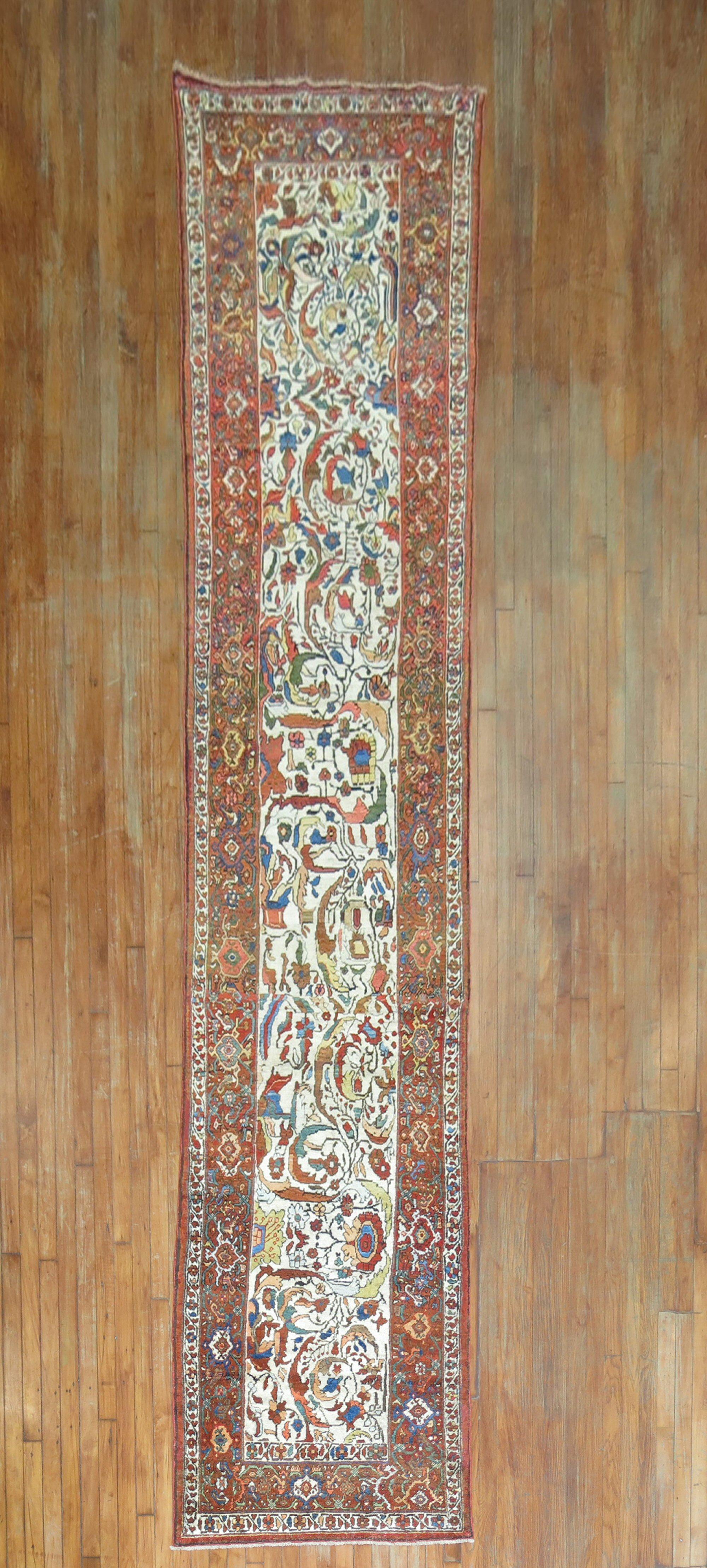 19th Century Zabihi Collection Ivory Northwest Persian Antique Runner For Sale