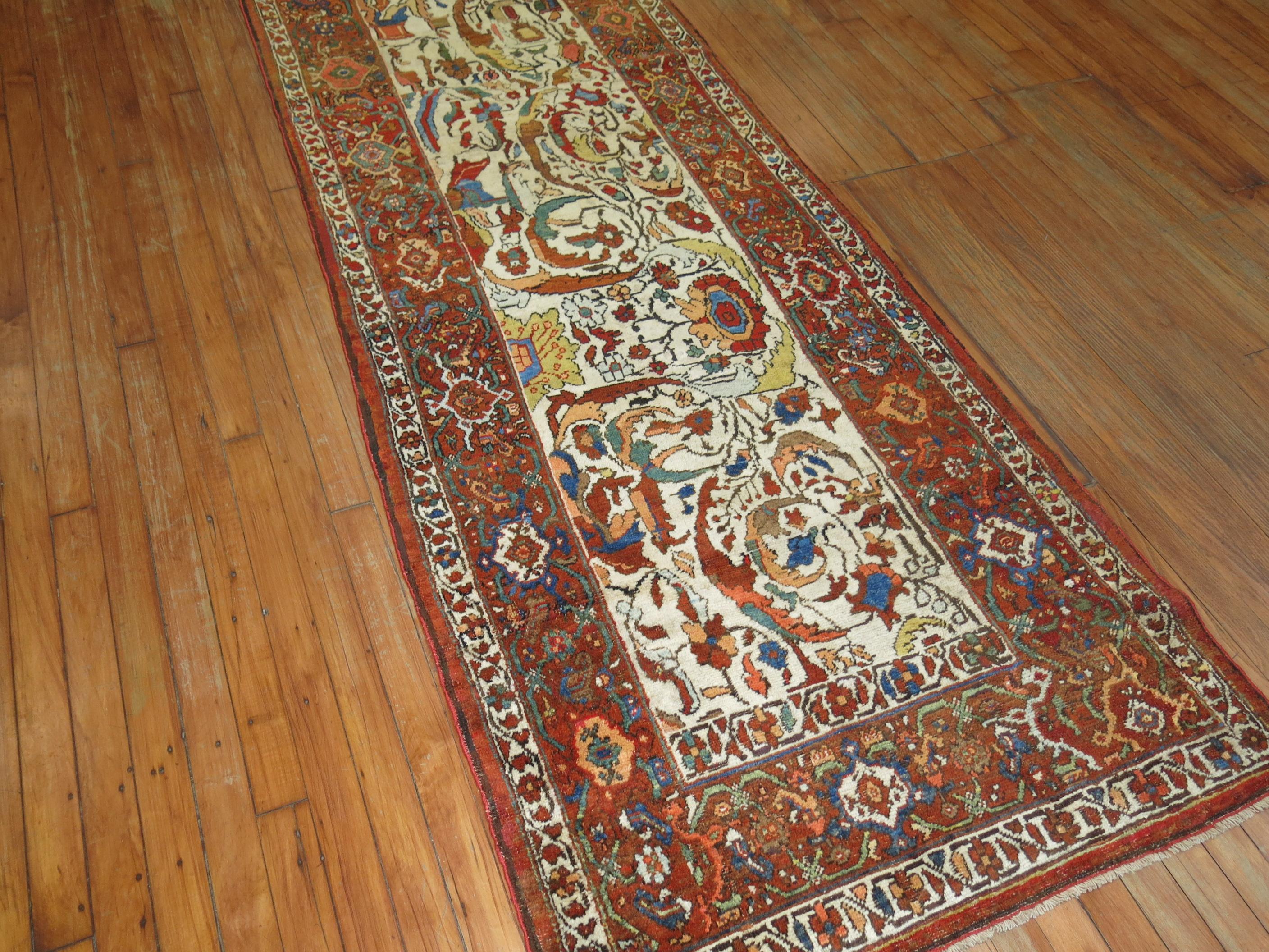 Zabihi Collection Ivory Northwest Persian Antique Runner For Sale 1