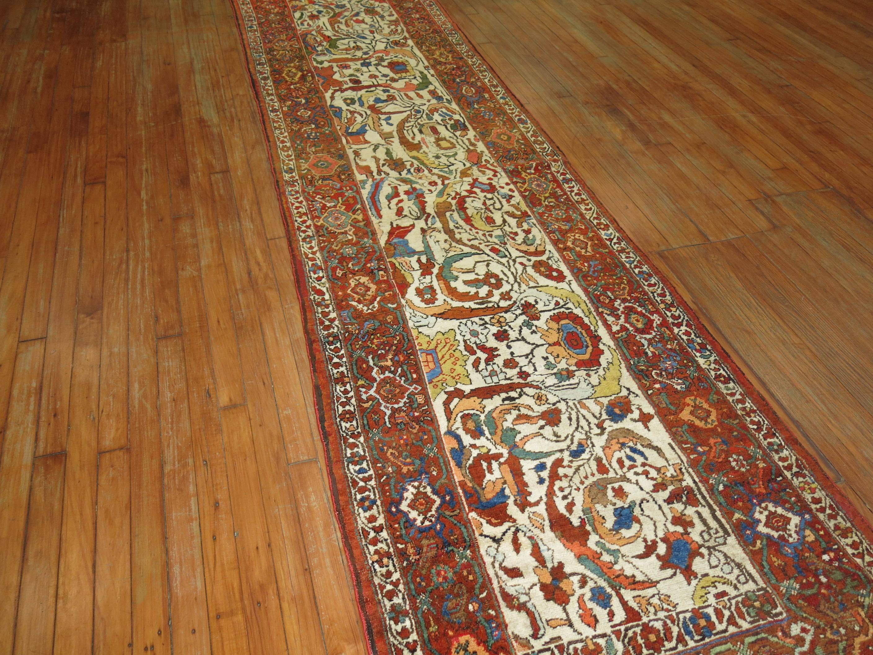 Zabihi Collection Ivory Northwest Persian Antique Runner For Sale 2