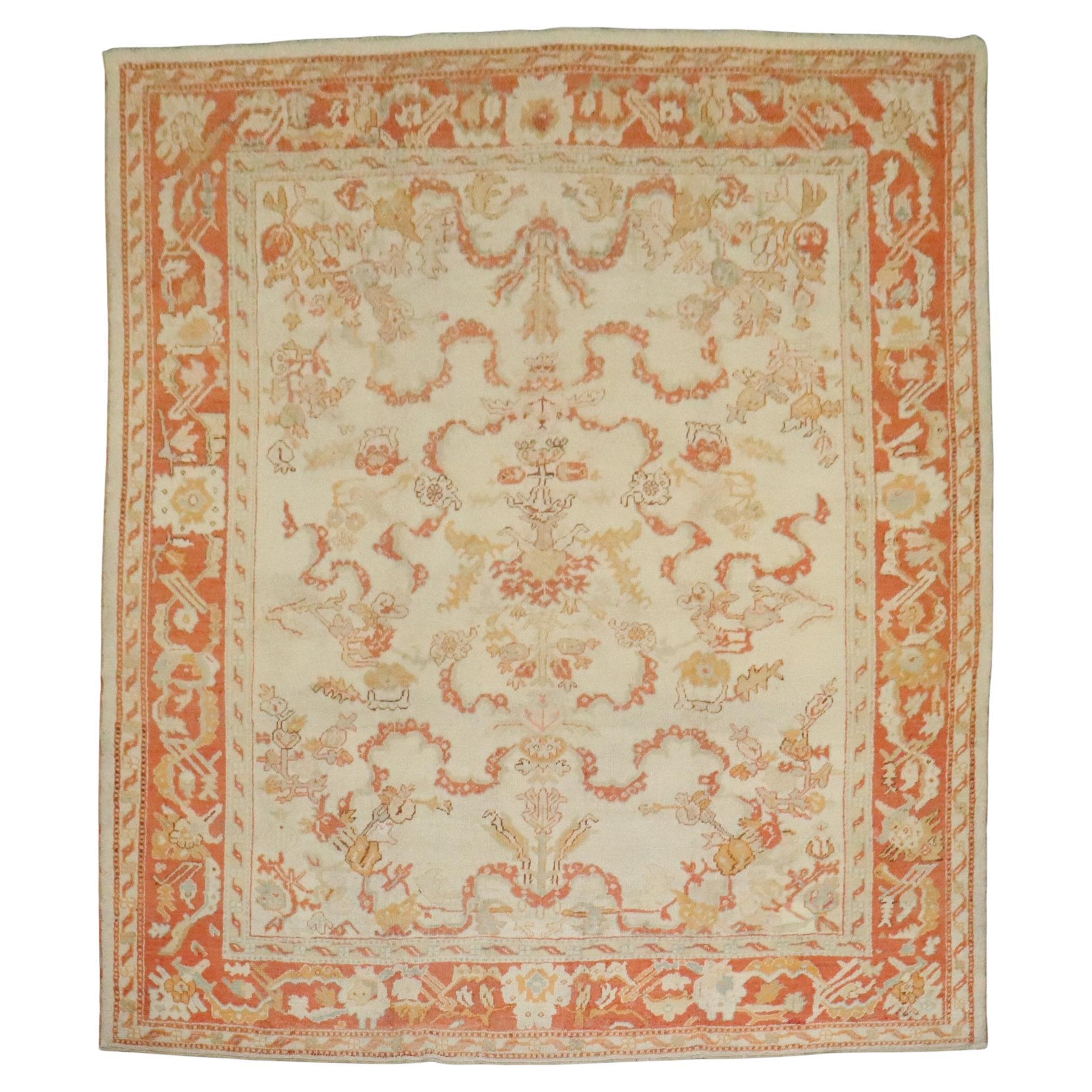 Colección Zabihi Marfil Naranja Antigua Alfombra Turca Oushak Tamaño Habitación