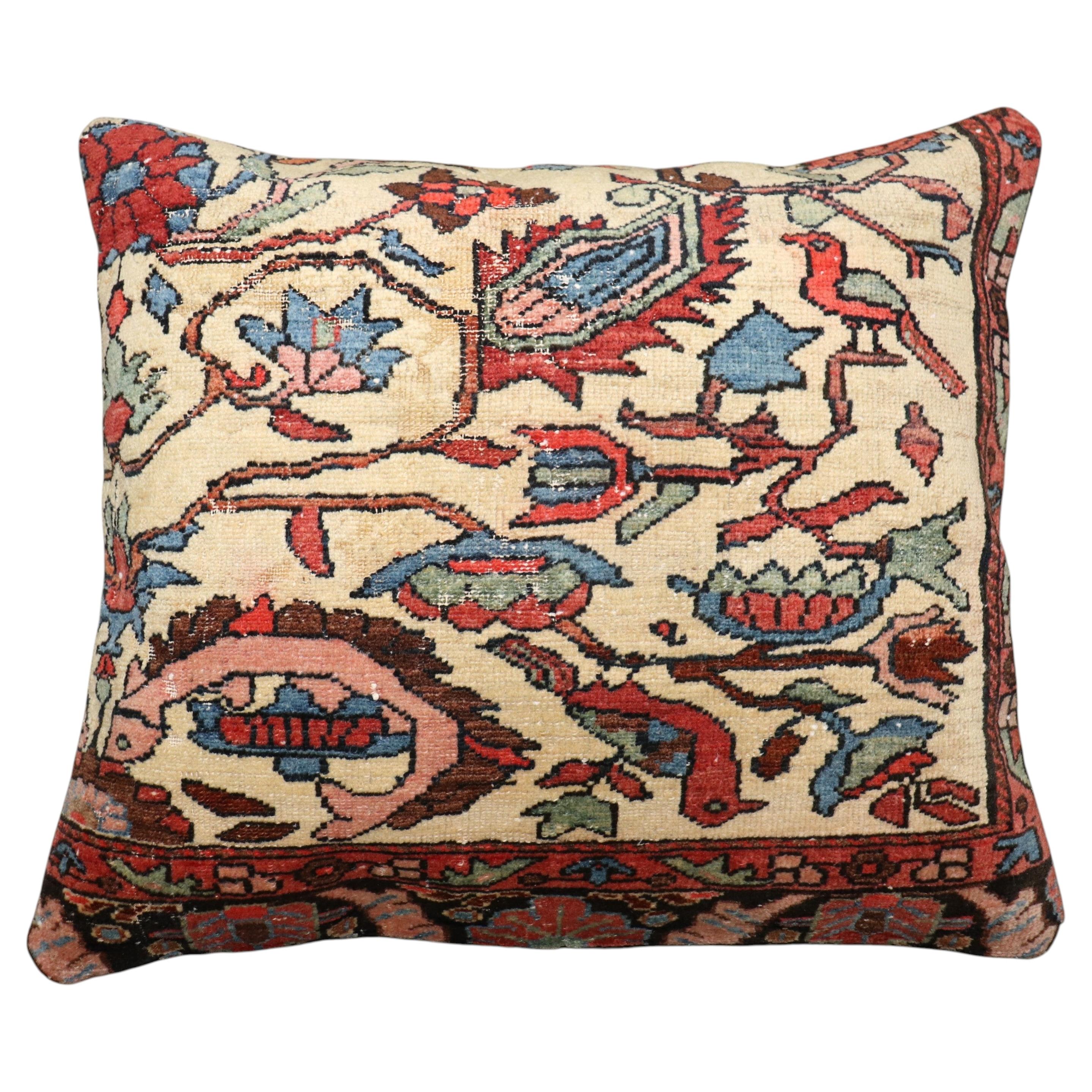 Zabihi Collection Ivory Persian Sarouk Fereghan Rug Pillow For Sale