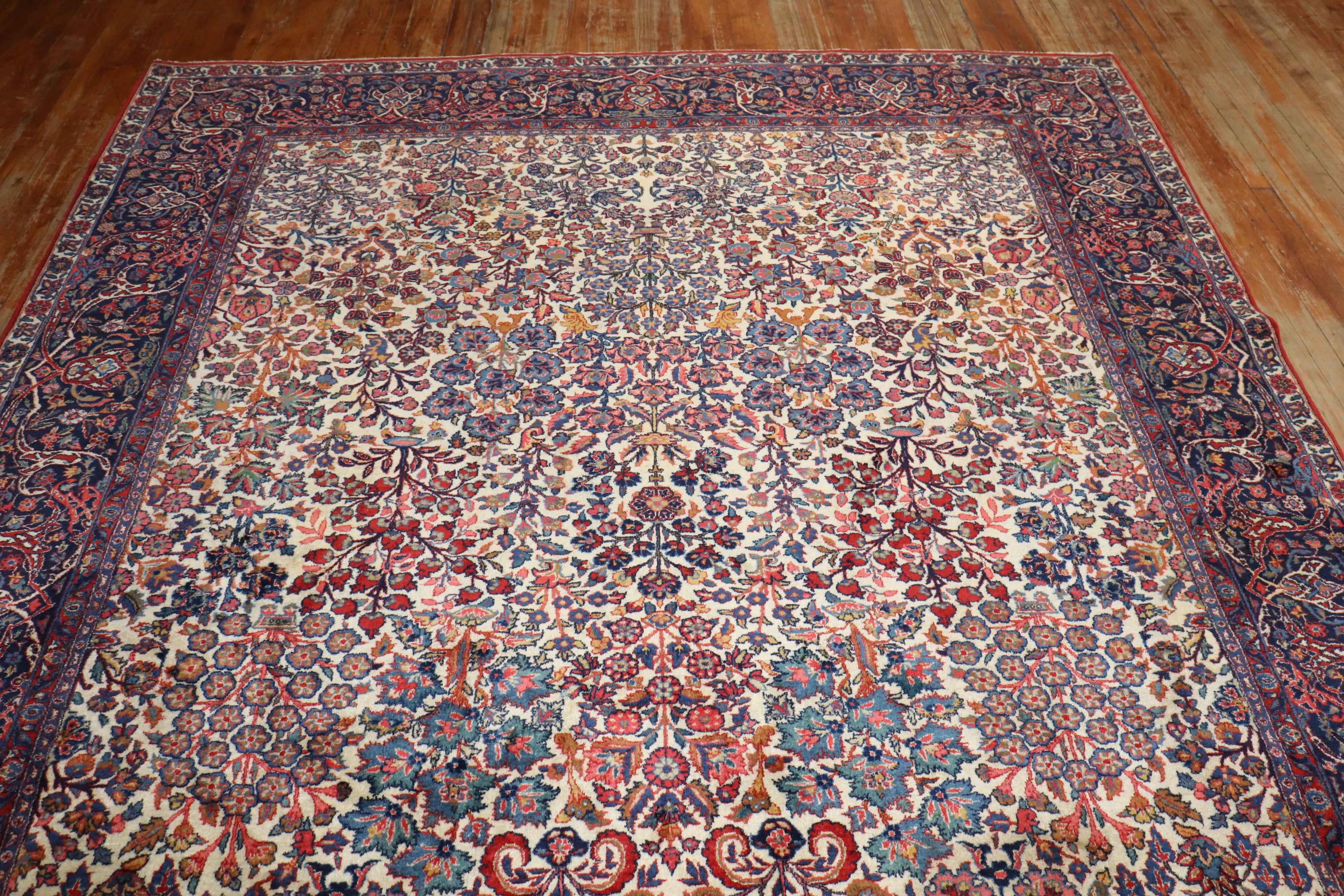 American Craftsman Zabihi Collection Ivory Room Size Persian Kashan Rug For Sale