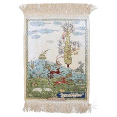 Zabihi Collection Ivory Silk Turkish Herekeh Rug