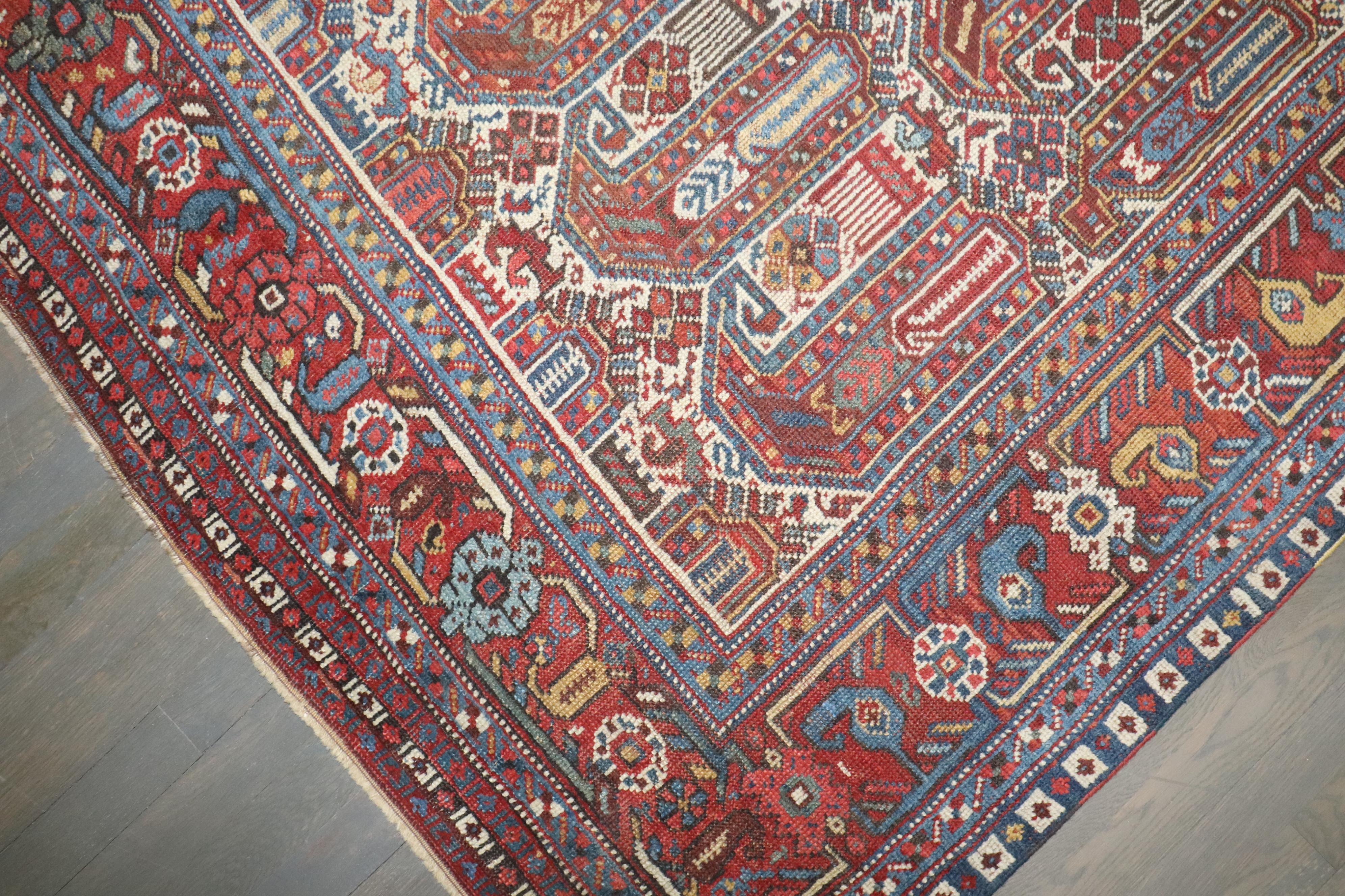 Colección Zabihi Alfombra Tribal Marfil Shiraz Khamseh Antigua Persa en venta