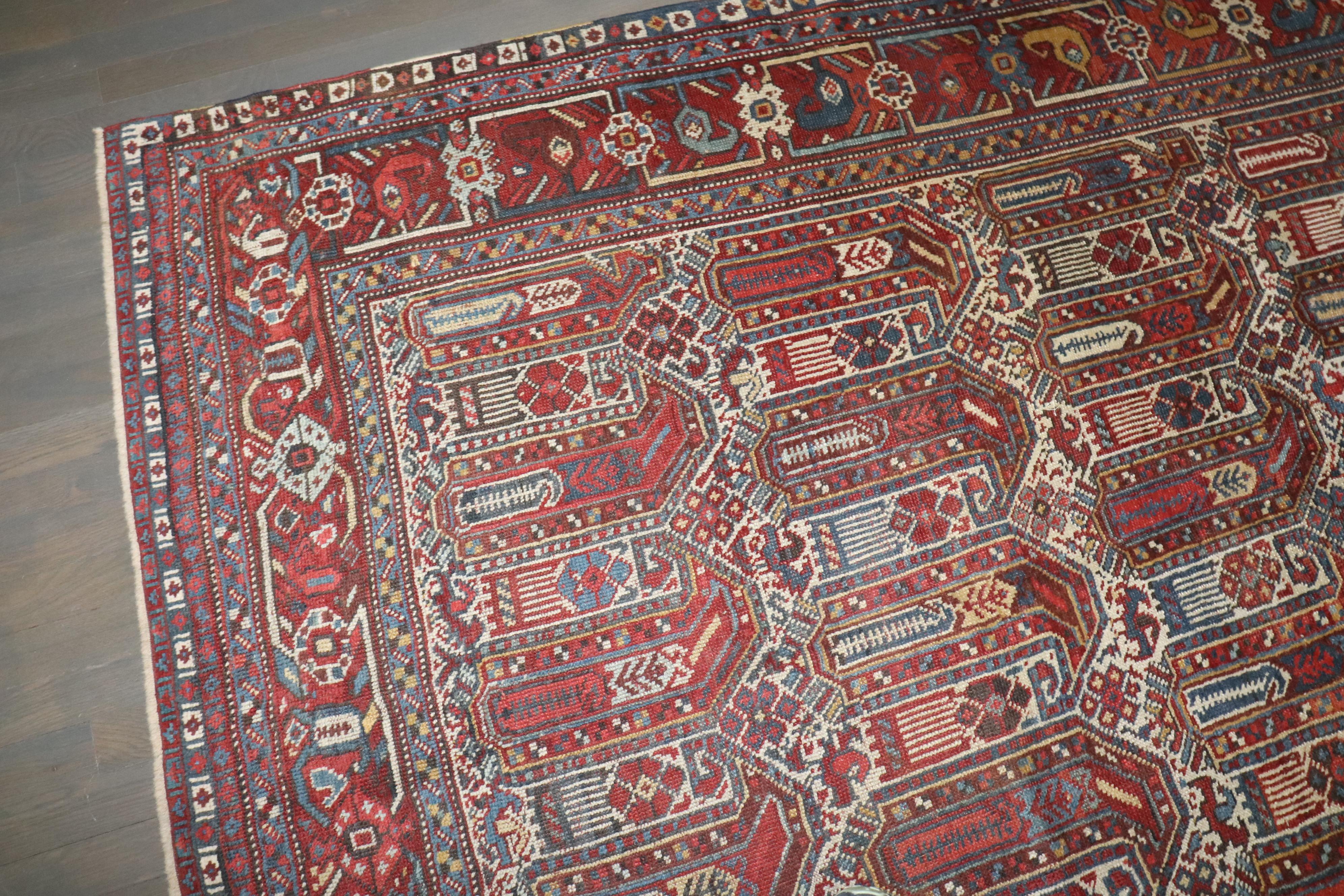 Colección Zabihi Alfombra Tribal Marfil Shiraz Khamseh Antigua en venta 2