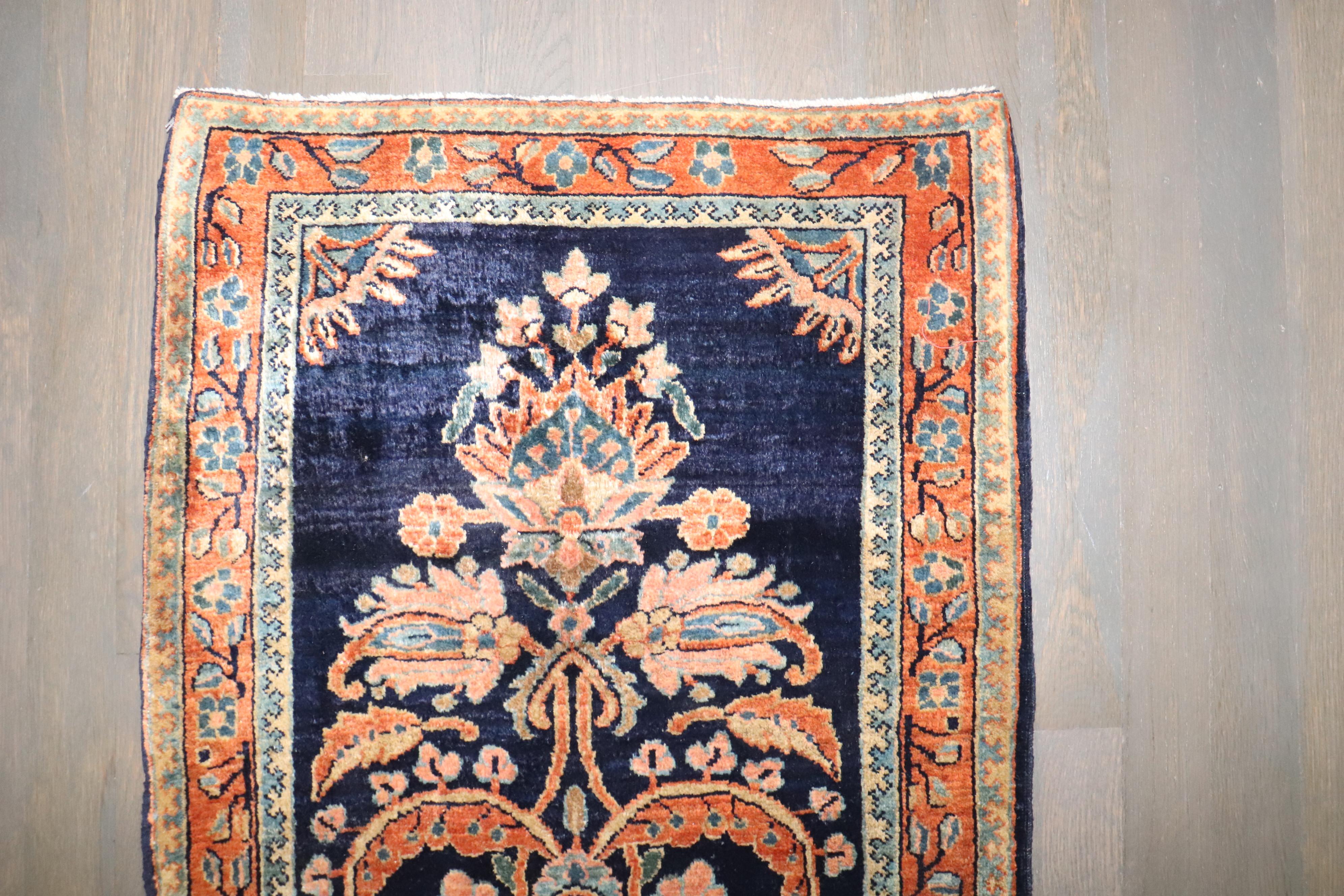 Sarouk Farahan Zabihi Collection Jewel Tone Navy Fine Sarouk Scatter Mini Rug