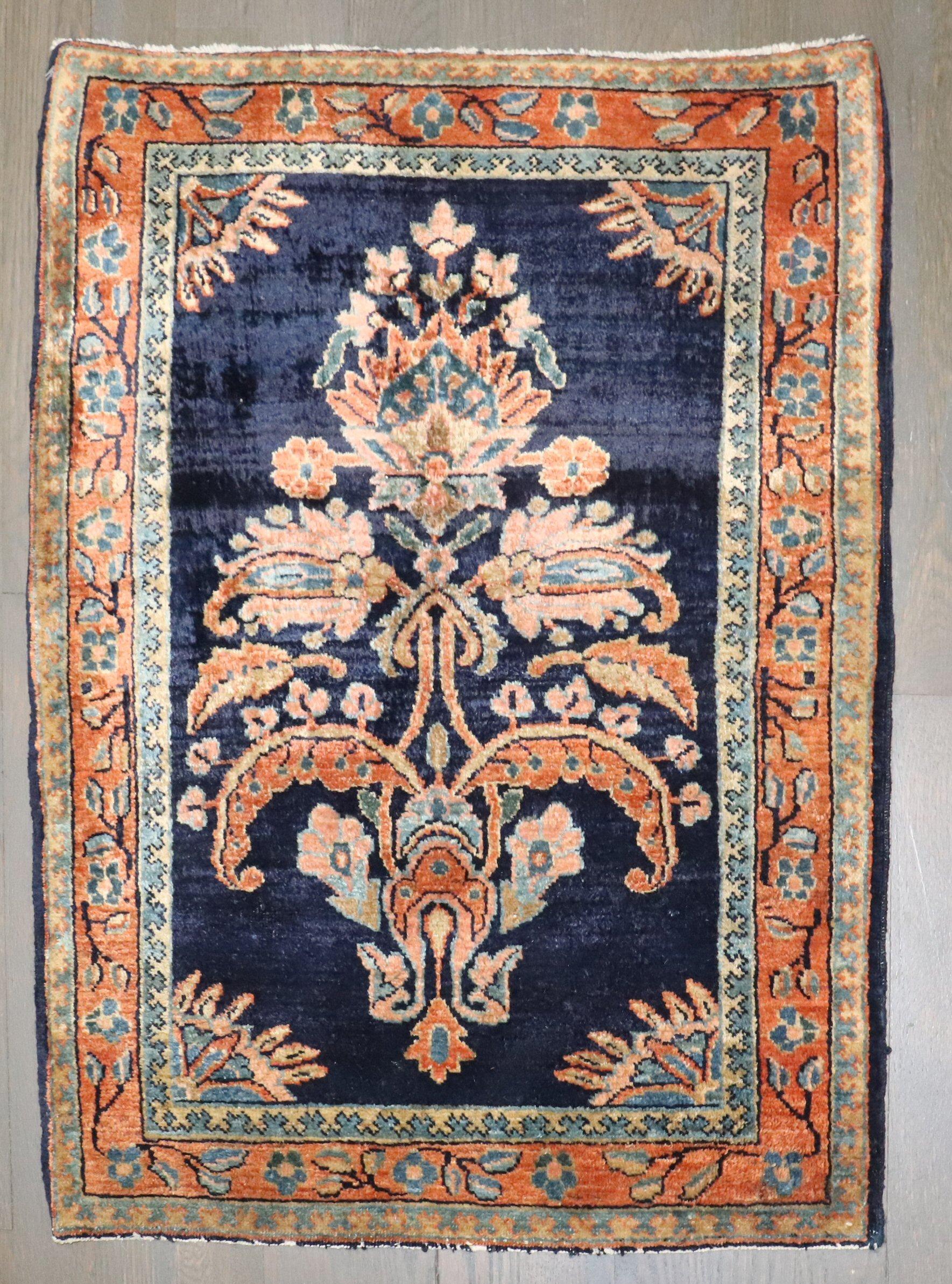 Persian Zabihi Collection Jewel Tone Navy Fine Sarouk Scatter Mini Rug