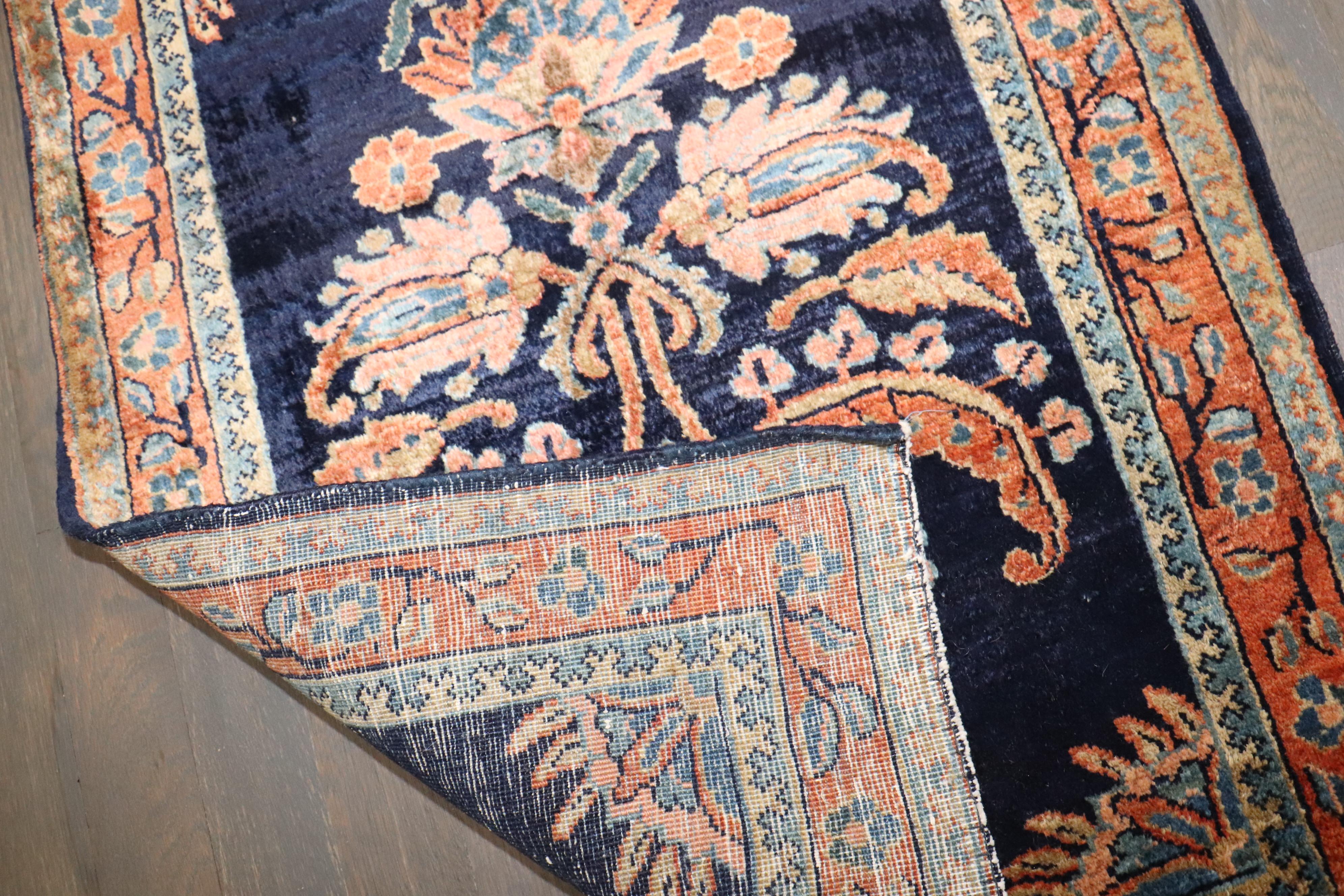 Hand-Woven Zabihi Collection Jewel Tone Navy Fine Sarouk Scatter Mini Rug