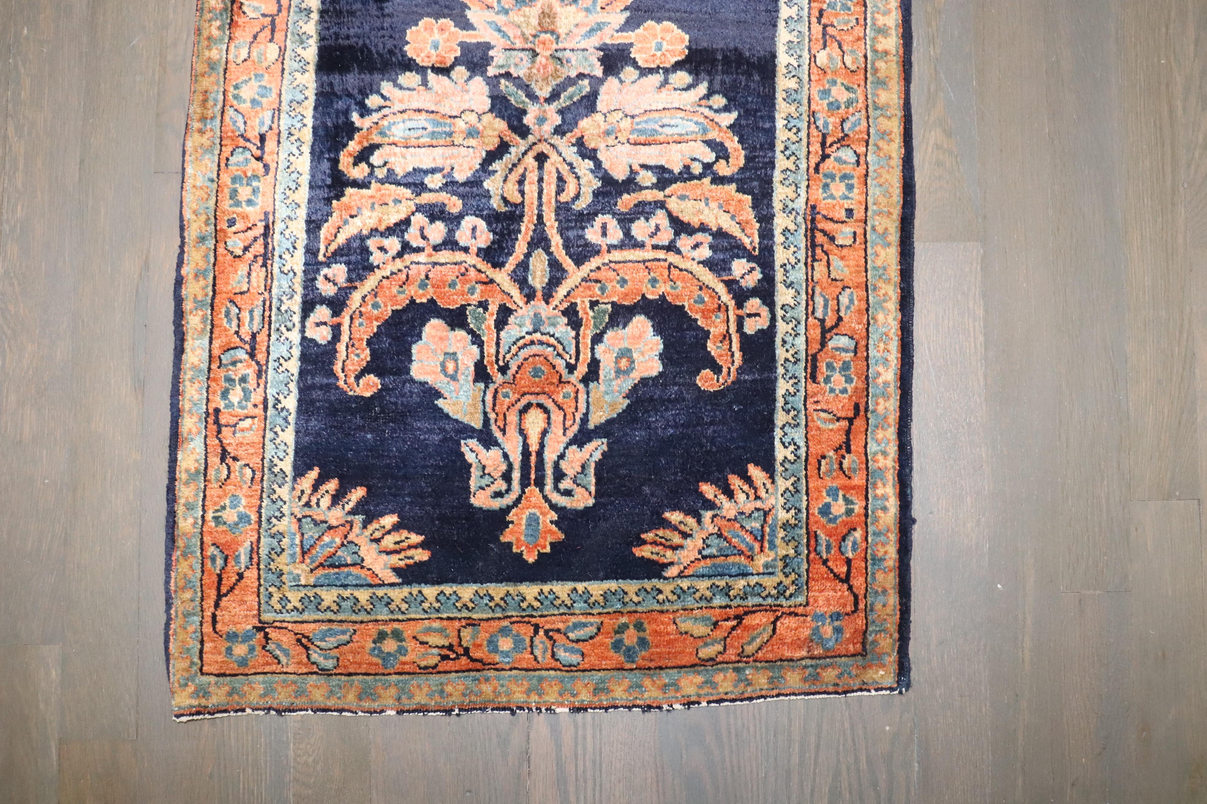 Zabihi Collection Jewel Tone Navy Fine Sarouk Scatter Mini Rug In Good Condition In New York, NY