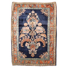 Zabihi Collection Jewel Tone Navy Fine Sarouk Scatter Mini Rug