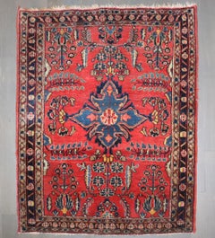Zabihi Collection Jewel Toned Antique Persian Sarouk Small Square Rug