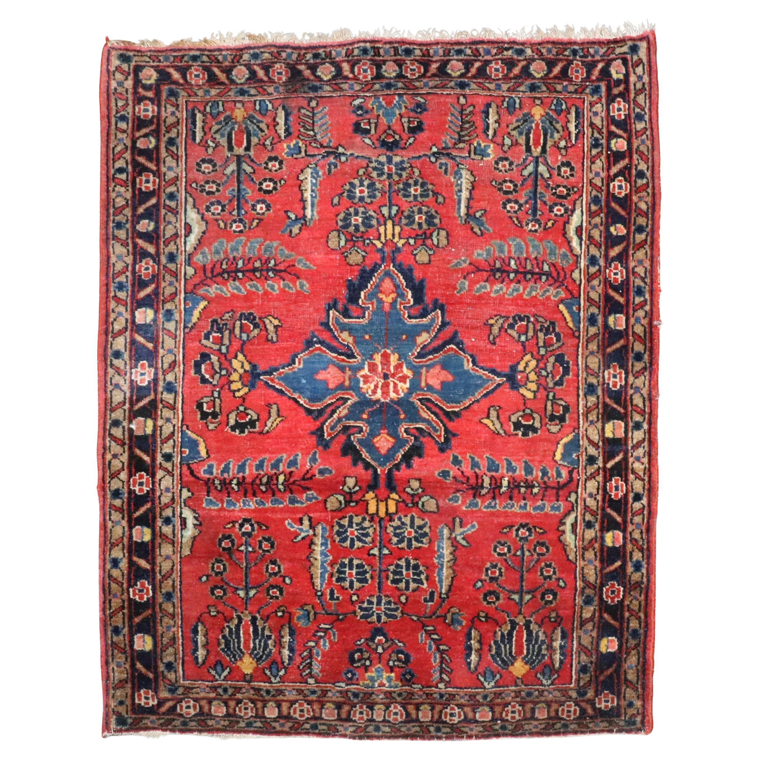 Zabihi Collection Jewel Toned Antique Persian Sarouk Small Square Rug