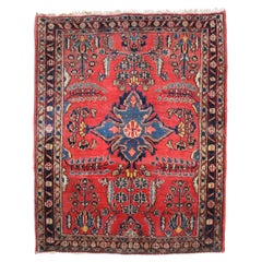 Zabihi Collection Jewel Toned Antique Persian Sarouk Small Square Rug Zabihi Collection Jewel Toned Antique Persian Sarouk Small Square Rug