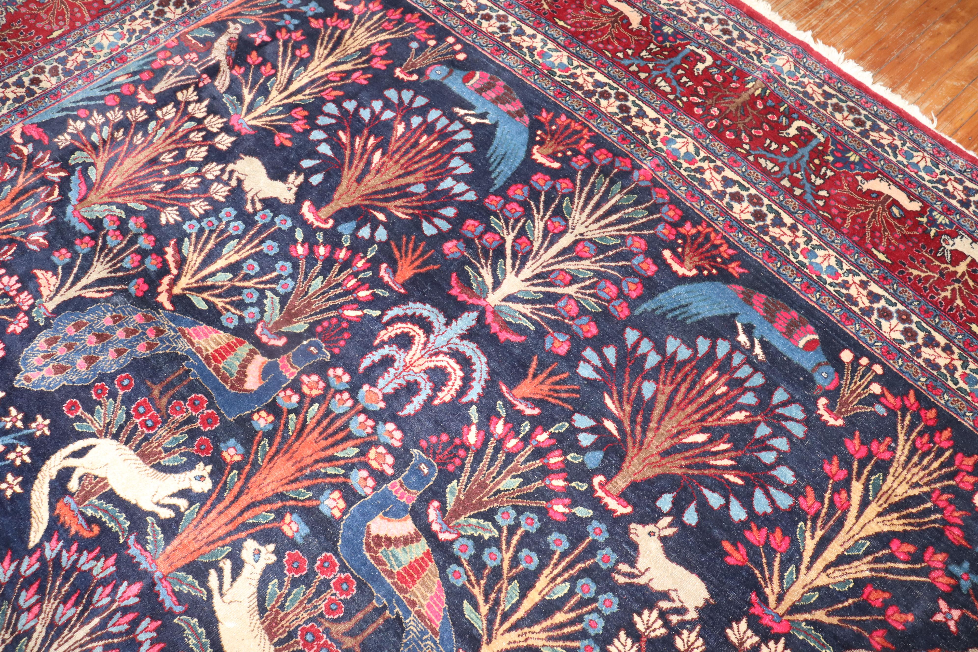 Juwelen getönter botanischer persischer Meshed Animal Pictorial-Teppich aus der Zabihi-Kollektion im Angebot 2