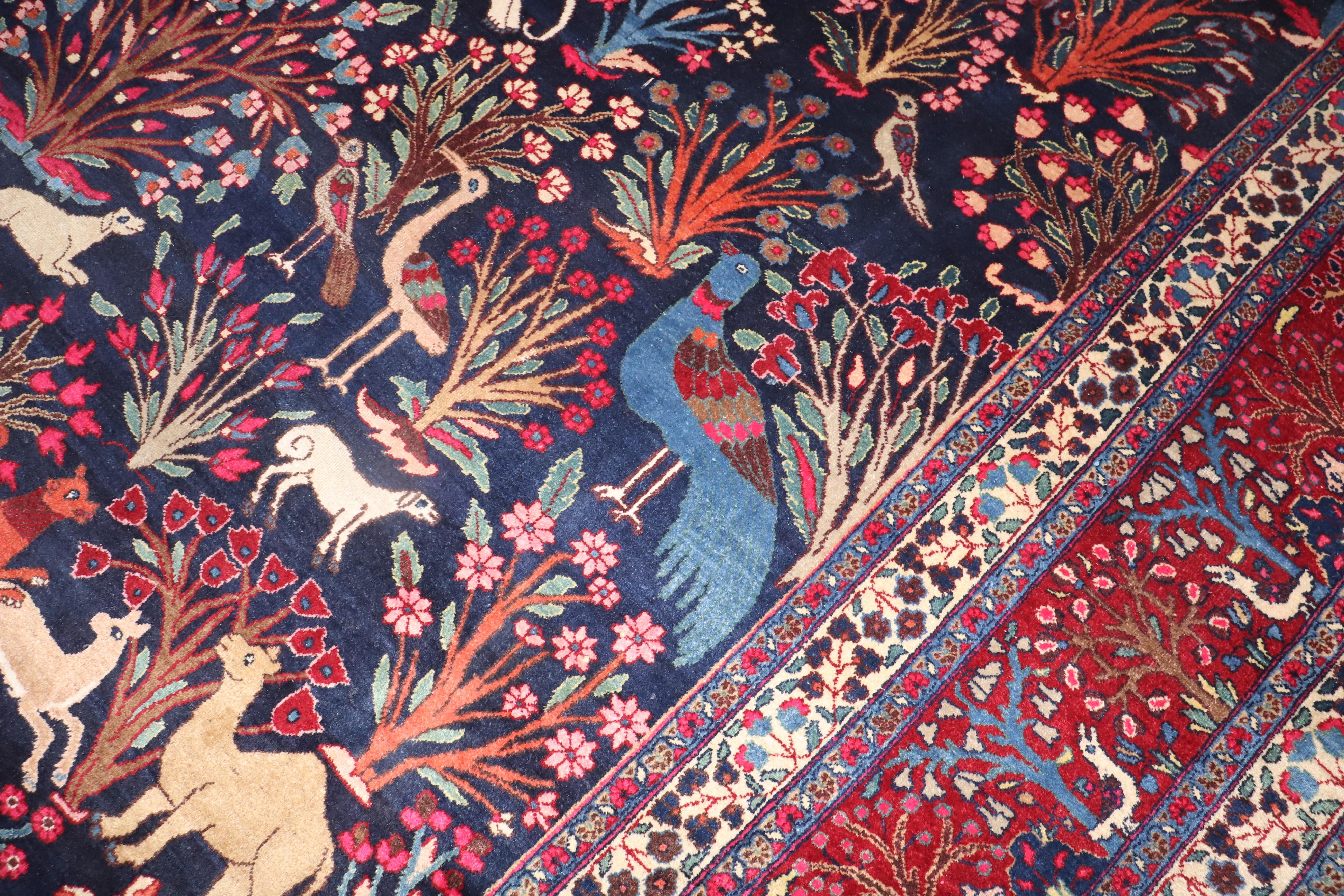 Juwelen getönter botanischer persischer Meshed Animal Pictorial-Teppich aus der Zabihi-Kollektion im Angebot 3