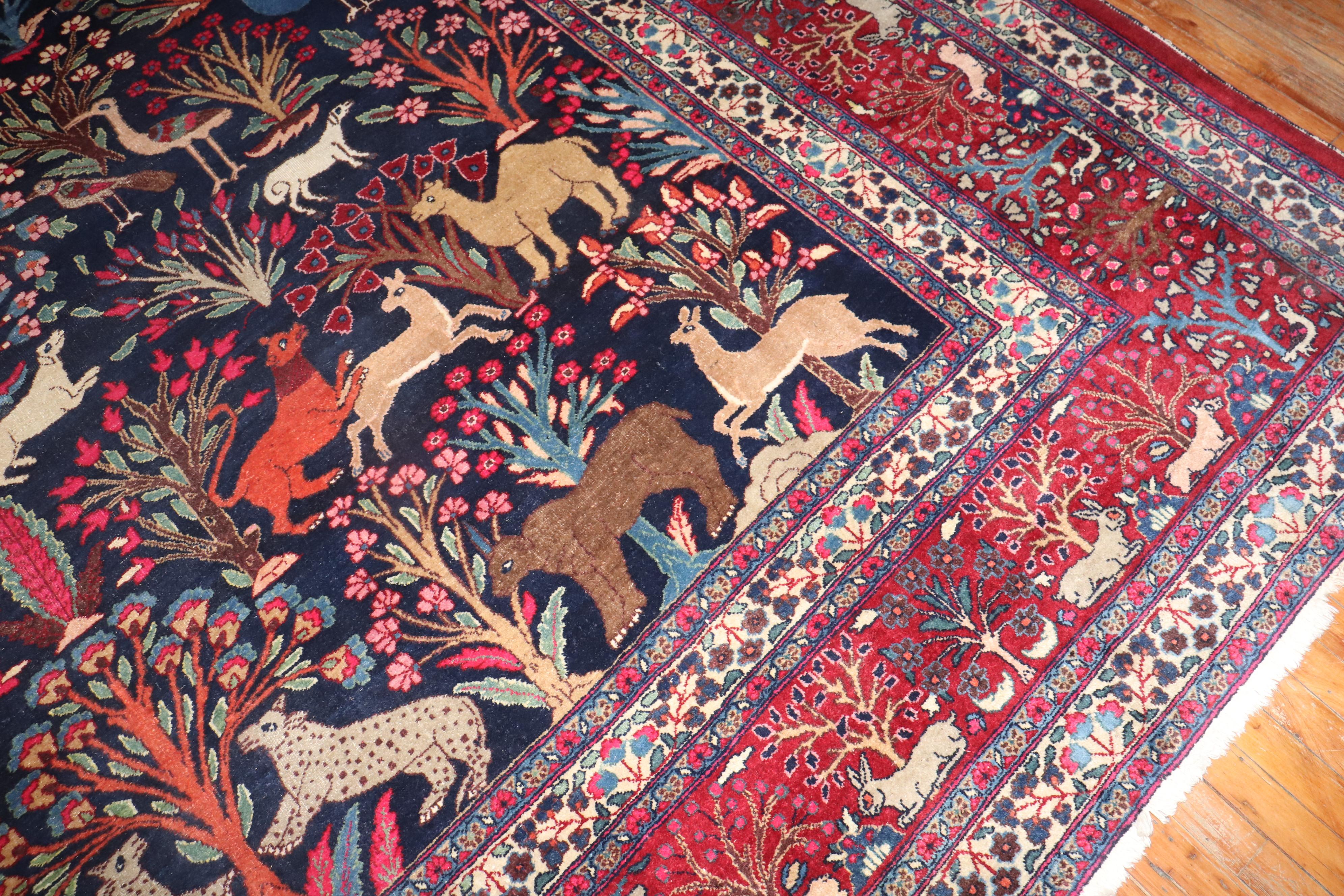 Juwelen getönter botanischer persischer Meshed Animal Pictorial-Teppich aus der Zabihi-Kollektion im Angebot 5